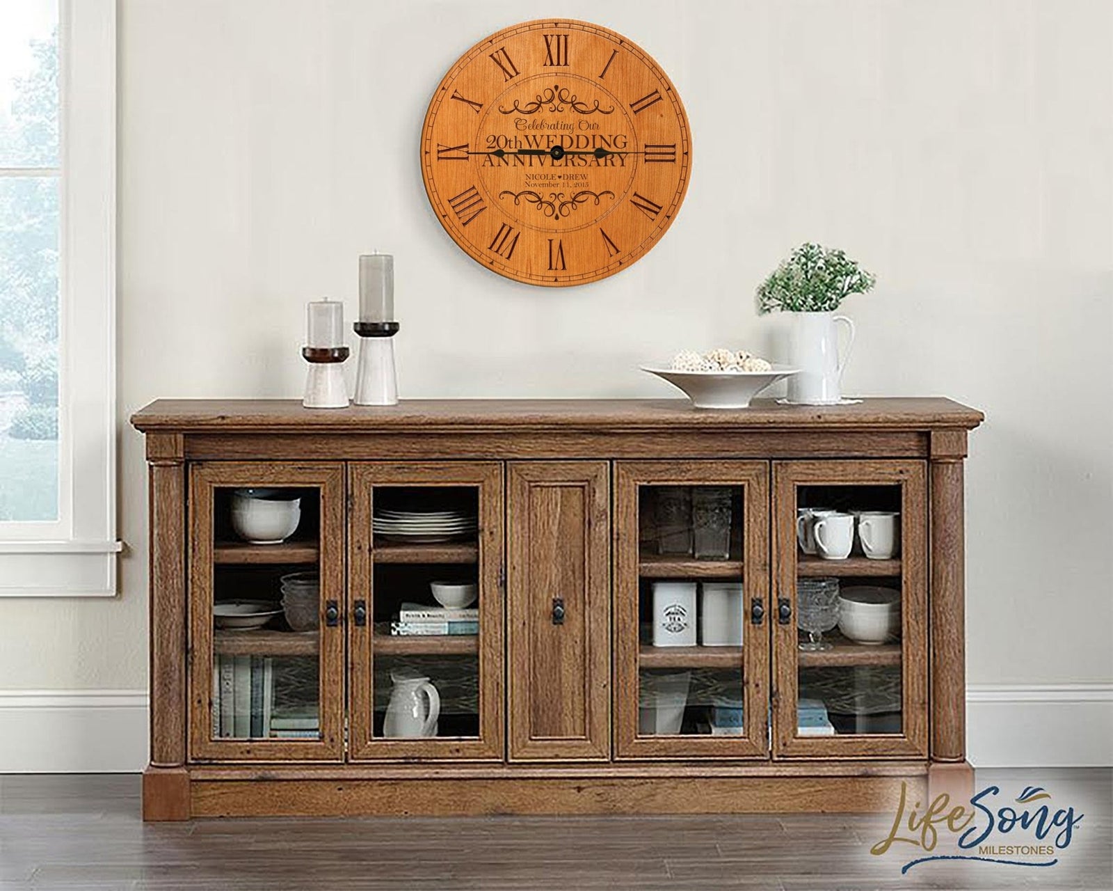 Personalized Engraved Wooden Wall Clock for 20th Wedding Anniversary Gift Ideas - LifeSong Milestones