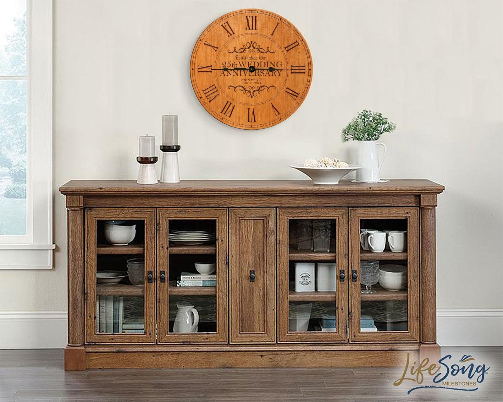 Personalized Engraved Wooden Wall Clock for 25th Wedding Anniversary Gift Ideas - LifeSong Milestones