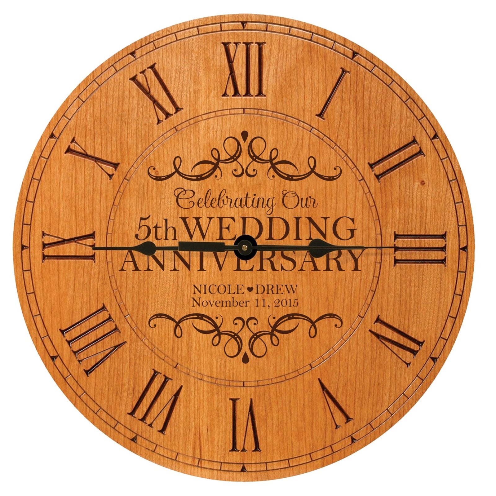 Personalized Engraved Wooden Wall Clock for 5th Wedding Anniversary Gift Ideas - LifeSong Milestones