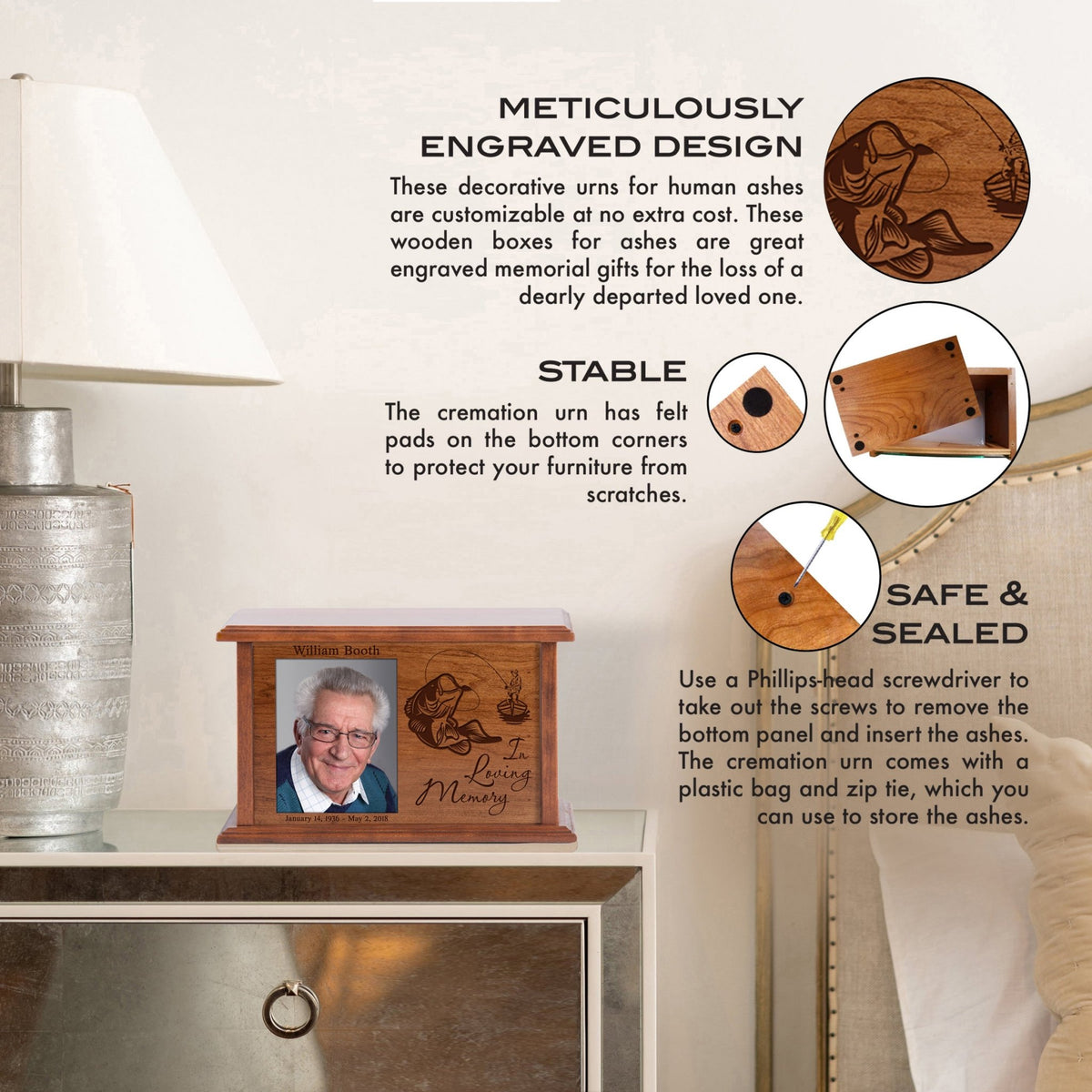 Personalized Funeral Photo Cremation Keepsake Urn Box Sympathy Gift - In Loving Memory - LifeSong Milestones