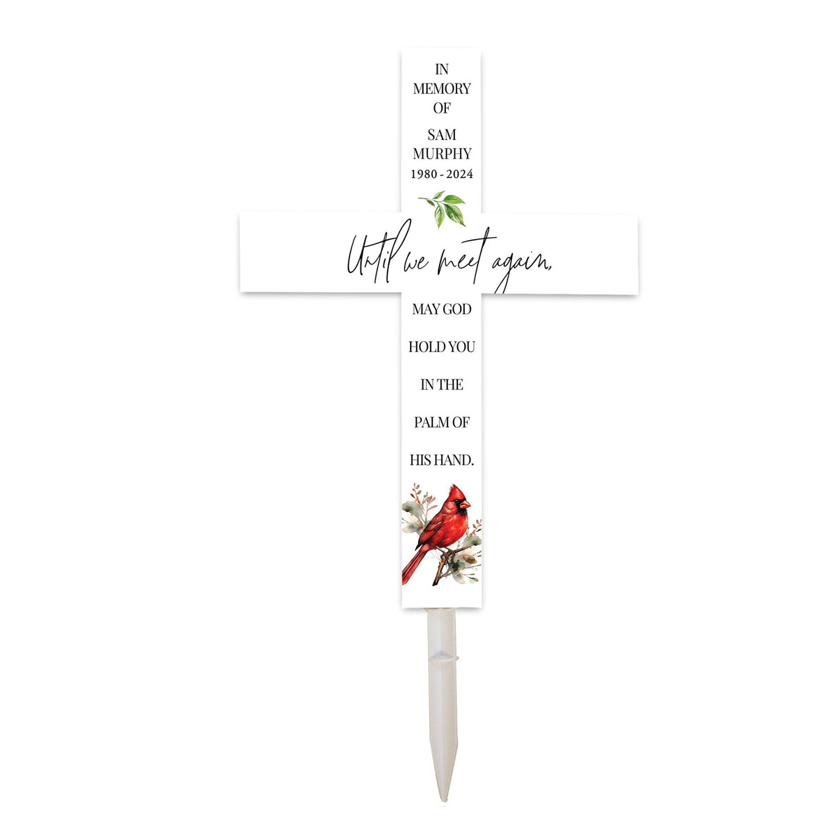 Personalized Garden Stake Cross Cemetery Decoration LED Light Cardinal Memorial Remembrance - LifeSong Milestones