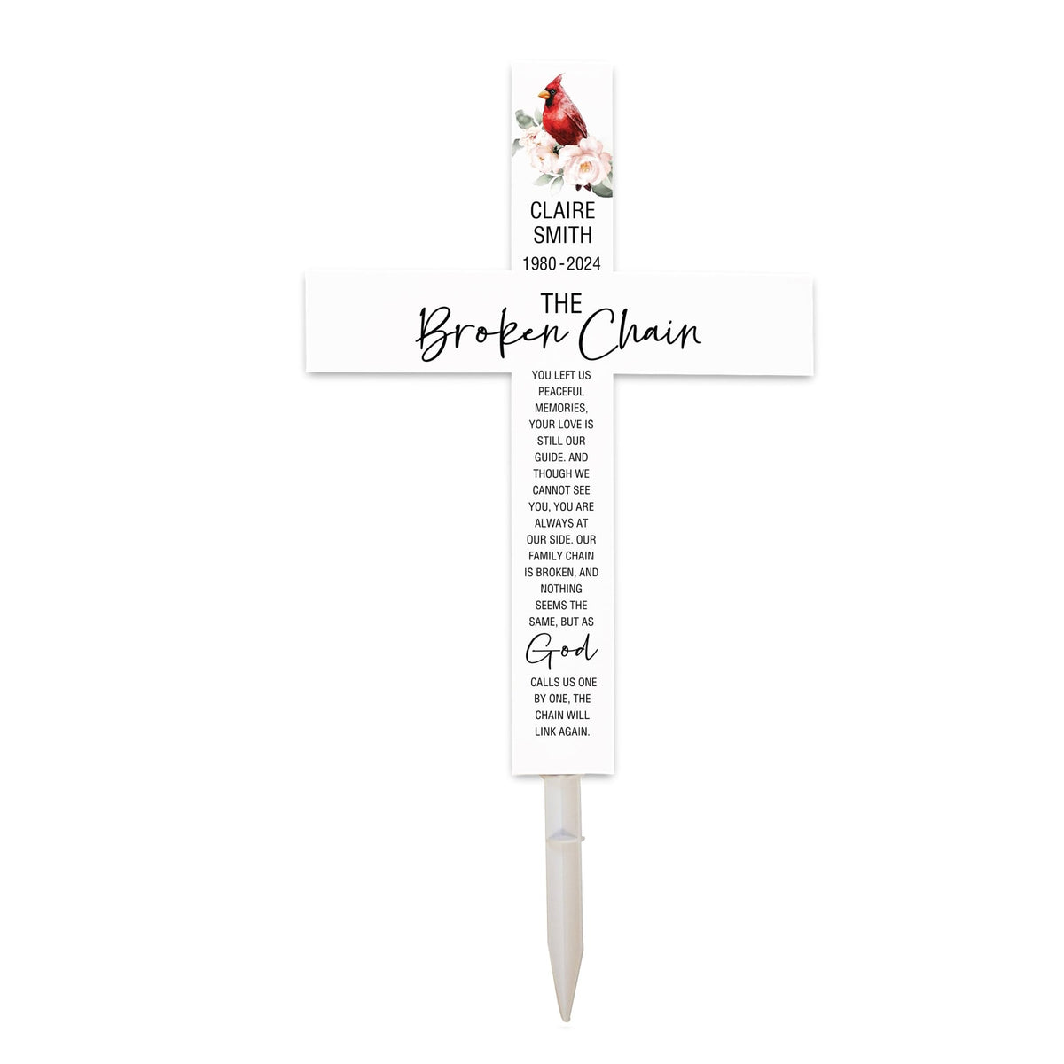 Personalized Garden Stake Cross Cemetery Decoration LED Light Cardinal Memorial Remembrance - LifeSong Milestones