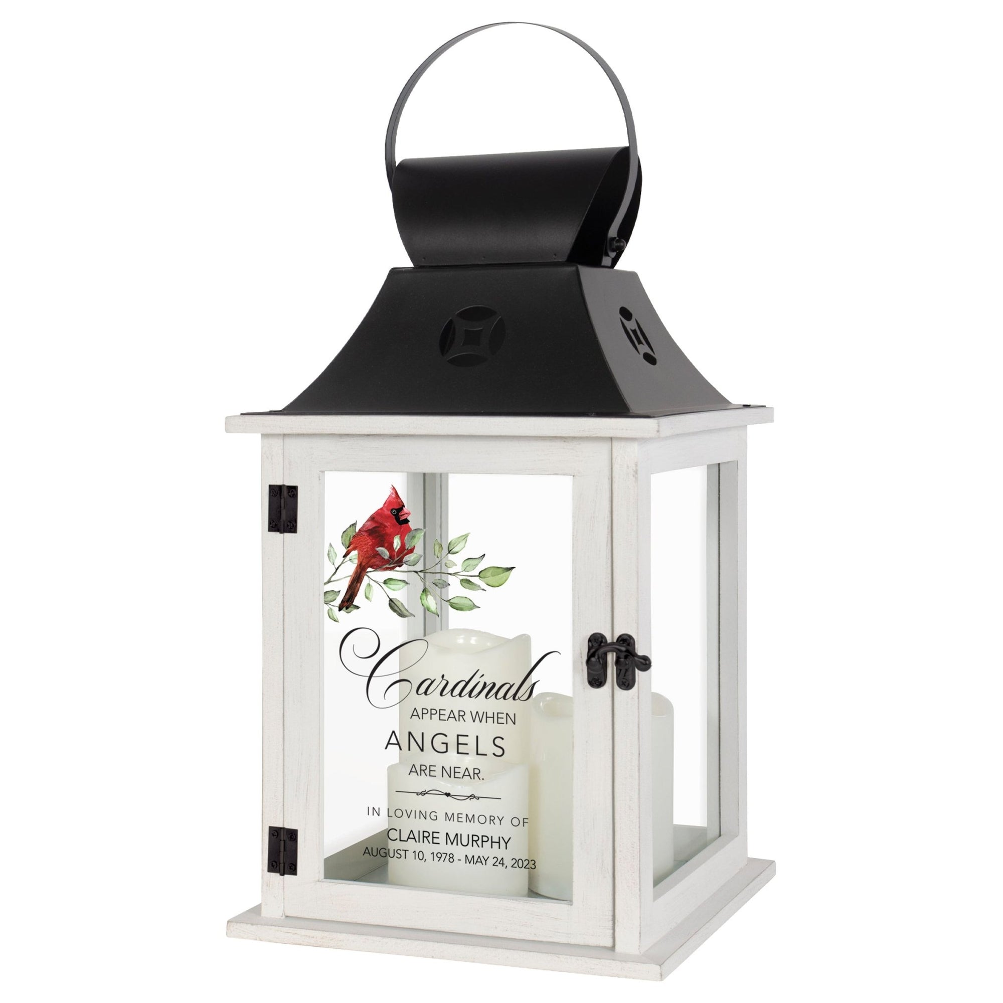 Personalized Memorial 3 Pillar Candle Lantern (Cardinals Appear When) Bereavement Keepsake - LifeSong Milestones