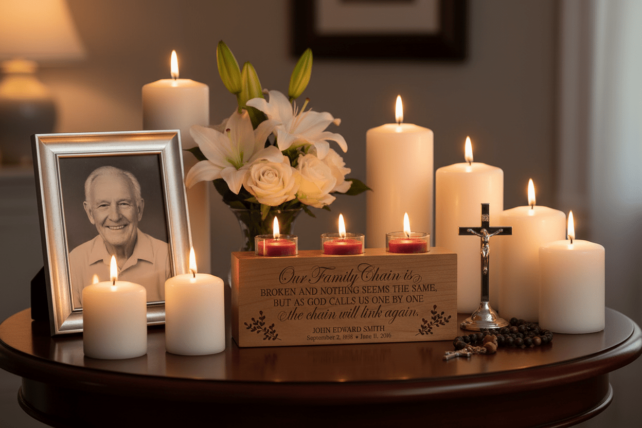 Personalized Memorial Candle Holder for Loss of Loved One | Our Family Chain is Broken with 3 Tealights - LifeSong Milestones