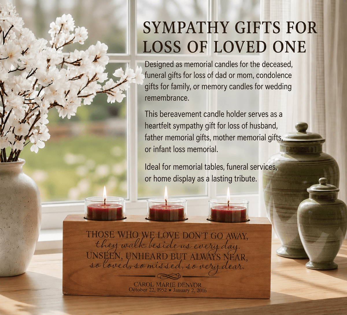 Personalized Memorial Candle Holder | Sympathy & Bereavement Gift | 3 Tealights Included | Custom Engraved Remembrance Gift | - LifeSong Milestones