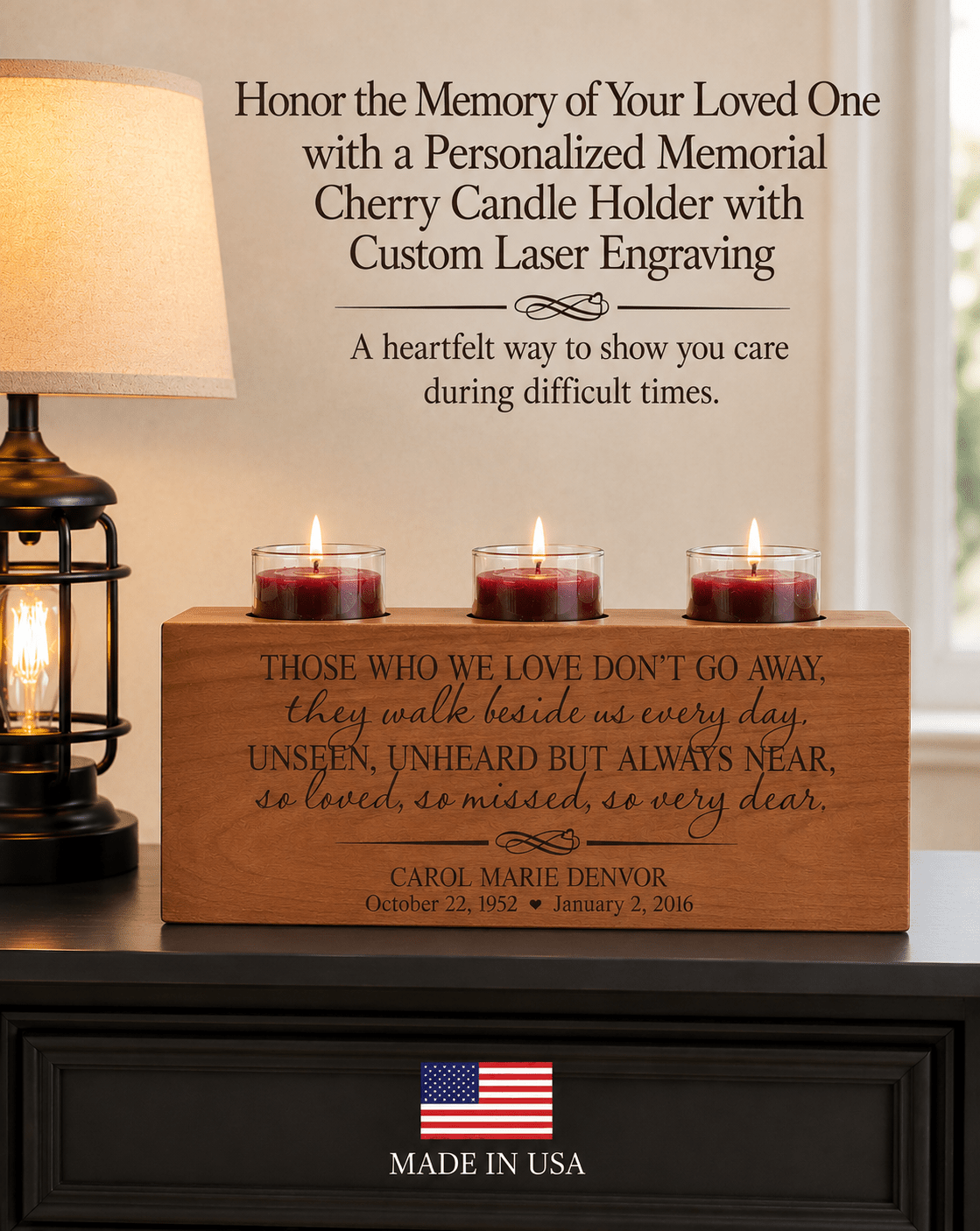 Personalized Memorial Candle Holder | Sympathy & Bereavement Gift | 3 Tealights Included | Custom Engraved Remembrance Gift | - LifeSong Milestones