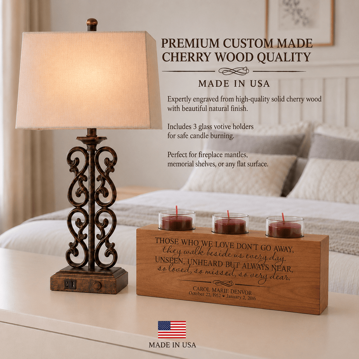 Personalized Memorial Candle Holder | Sympathy & Bereavement Gift | 3 Tealights Included | Custom Engraved Remembrance Gift | - LifeSong Milestones