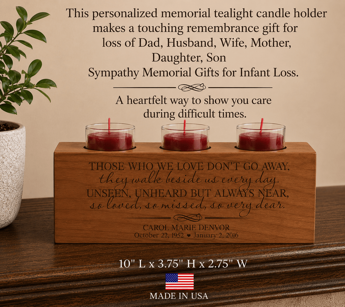 Personalized Memorial Candle Holder | Sympathy & Bereavement Gift | 3 Tealights Included | Custom Engraved Remembrance Gift | - LifeSong Milestones
