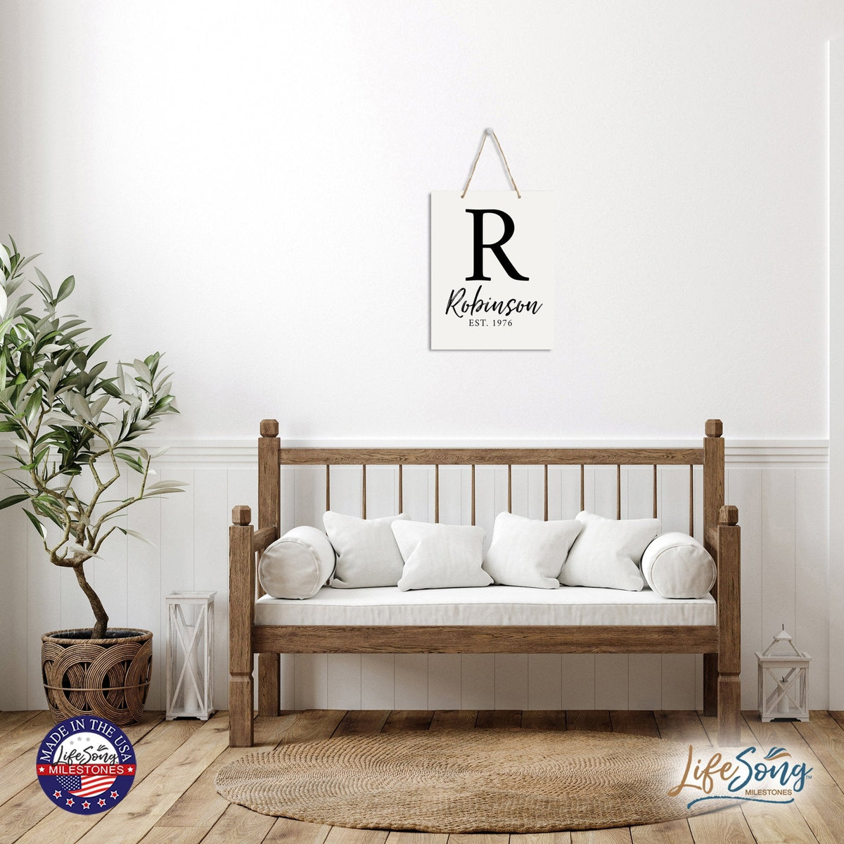 Personalized Modern Inspirational Wooden Wall Art Hanging Sign 12x15in - Robinson (EST) - For Family And Home Decorations - LifeSong Milestones