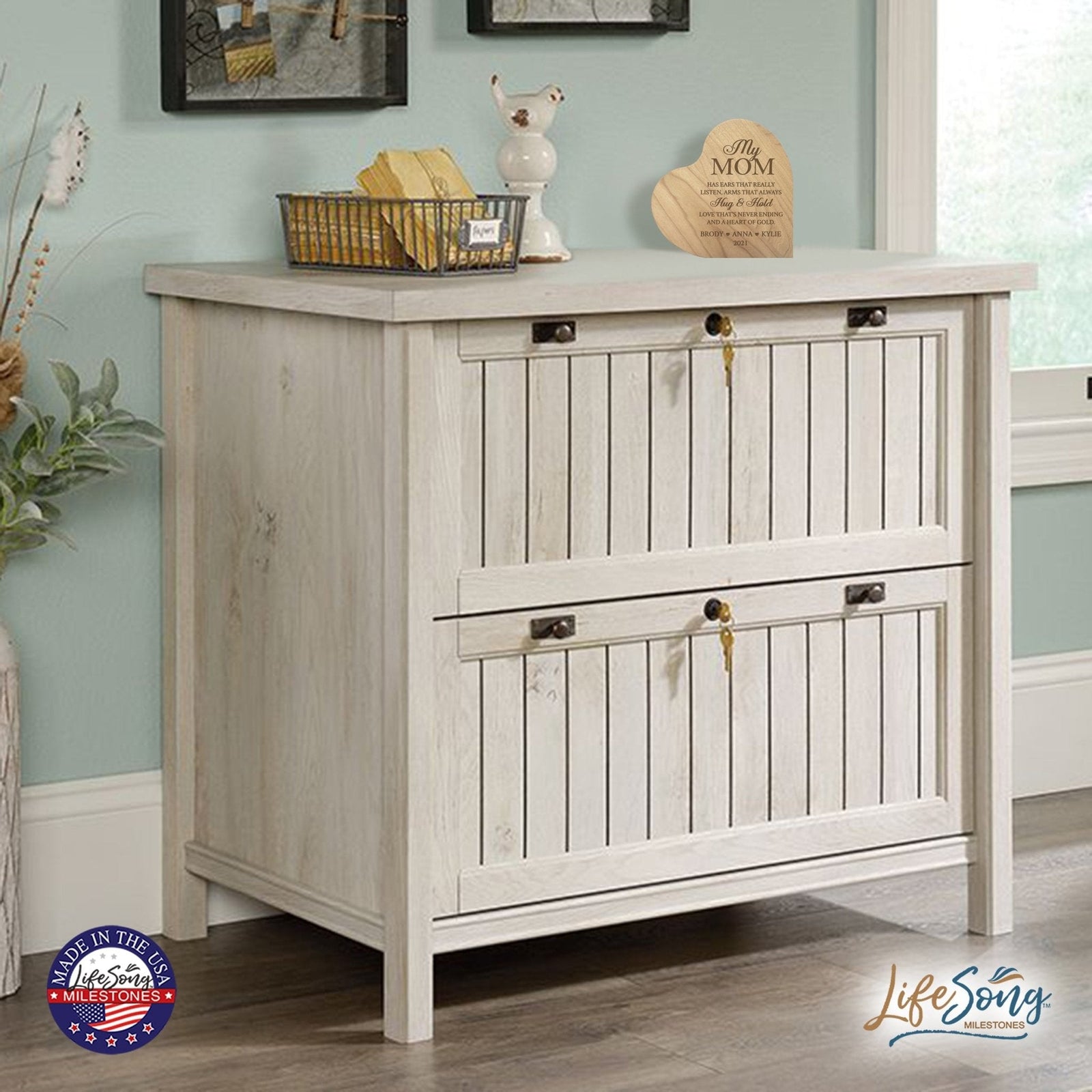 Personalized Modern Mother’s Love Solid Wood Heart Decoration With Inspirational Verse Keepsake Gift 5x5.25 - My Mom Has Ears That Really - LifeSong Milestones