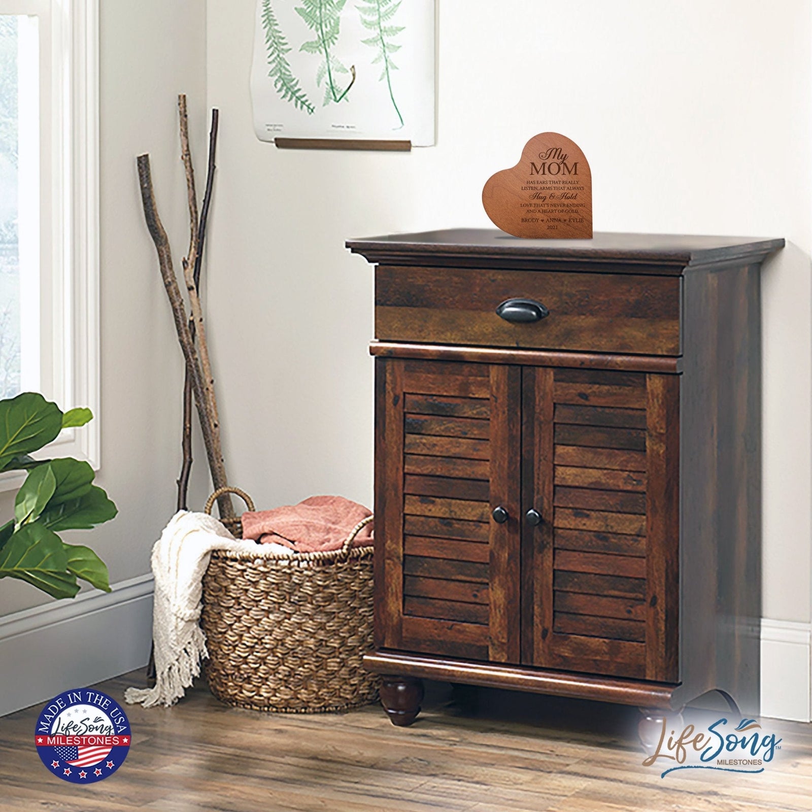 Personalized Modern Mother’s Love Solid Wood Heart Decoration With Inspirational Verse Keepsake Gift 5x5.25 - My Mom Has Ears That Really - LifeSong Milestones