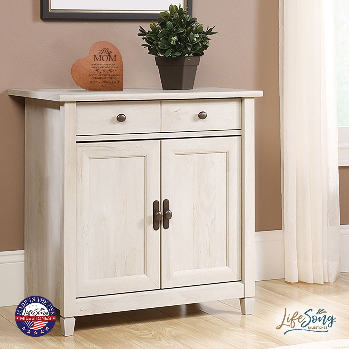 Personalized Modern Mother’s Love Solid Wood Heart Decoration With Inspirational Verse Keepsake Gift 5x5.25 - My Mom Has Ears That Really - LifeSong Milestones