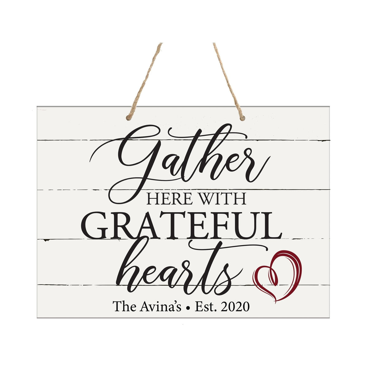 Personalized Modern Wooden Horizontal / Vertical Wall Hanging Rope Sign 12x15 - Gather Here With - LifeSong Milestones