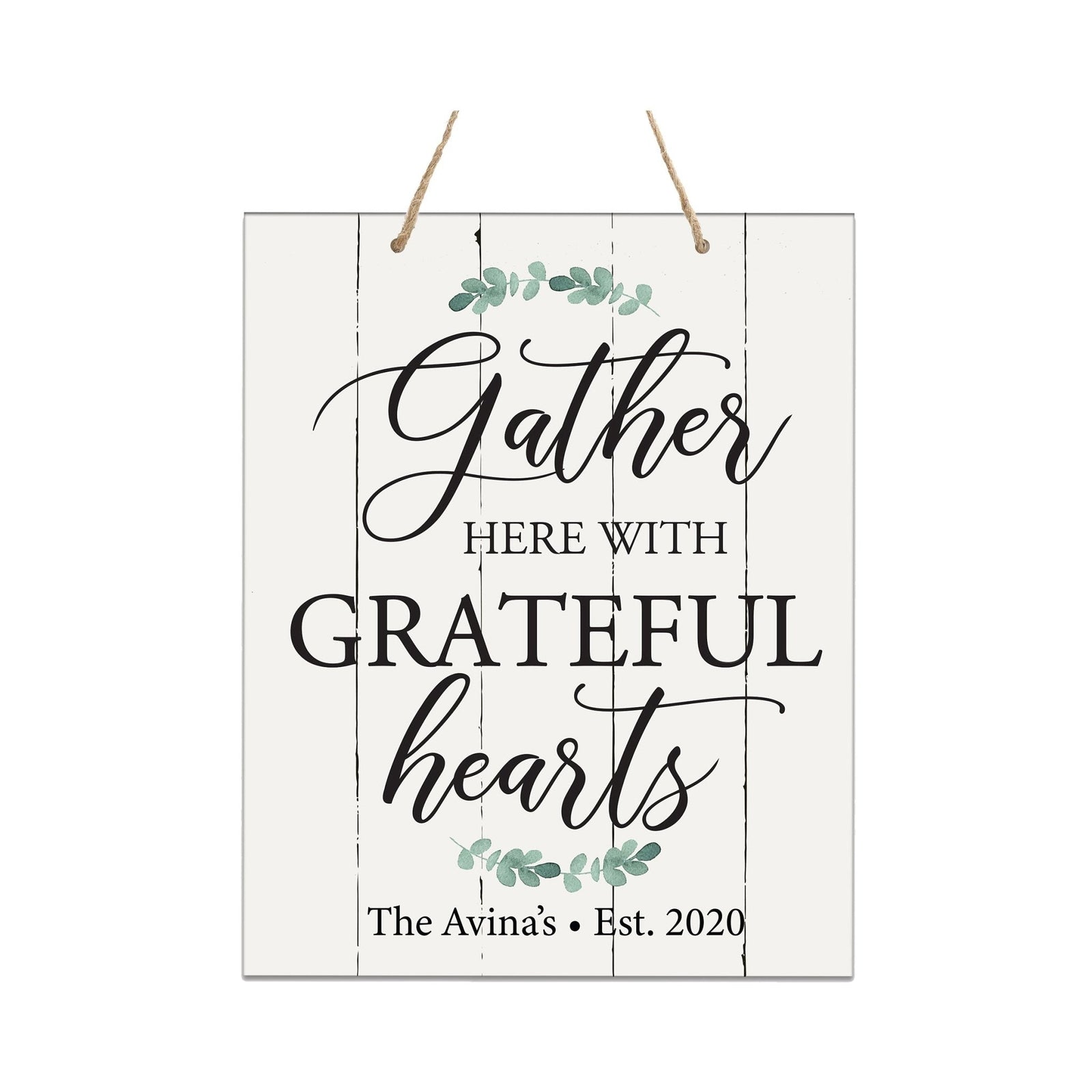 Personalized Modern Wooden Horizontal / Vertical Wall Hanging Rope Sign 12x15 - Gather Here With - LifeSong Milestones