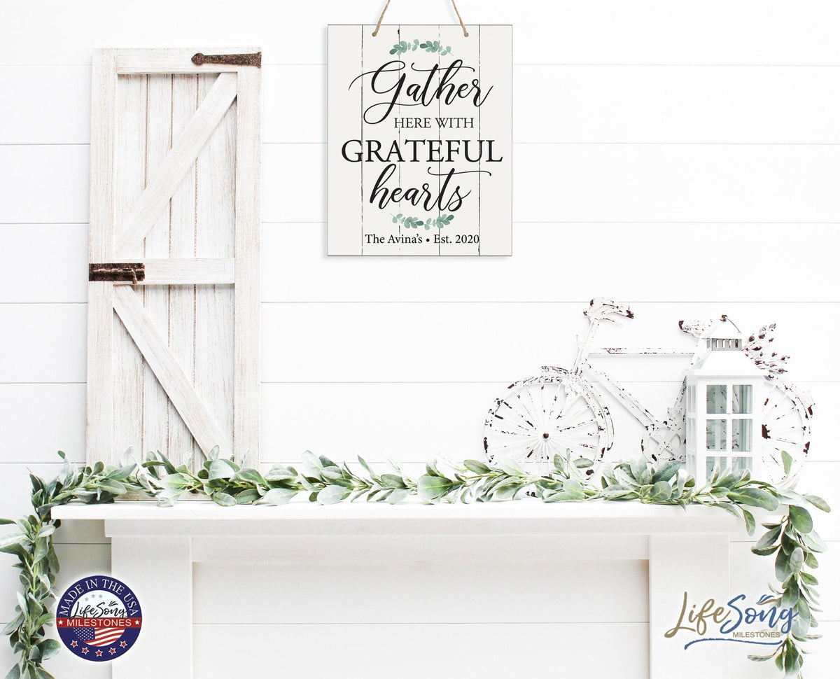 Personalized Modern Wooden Horizontal / Vertical Wall Hanging Rope Sign 12x15 - Gather Here With - LifeSong Milestones