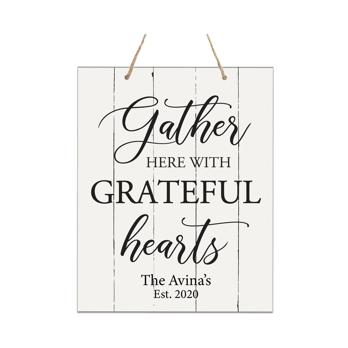 Personalized Modern Wooden Horizontal / Vertical Wall Hanging Rope Sign 12x15 - Gather Here With - LifeSong Milestones