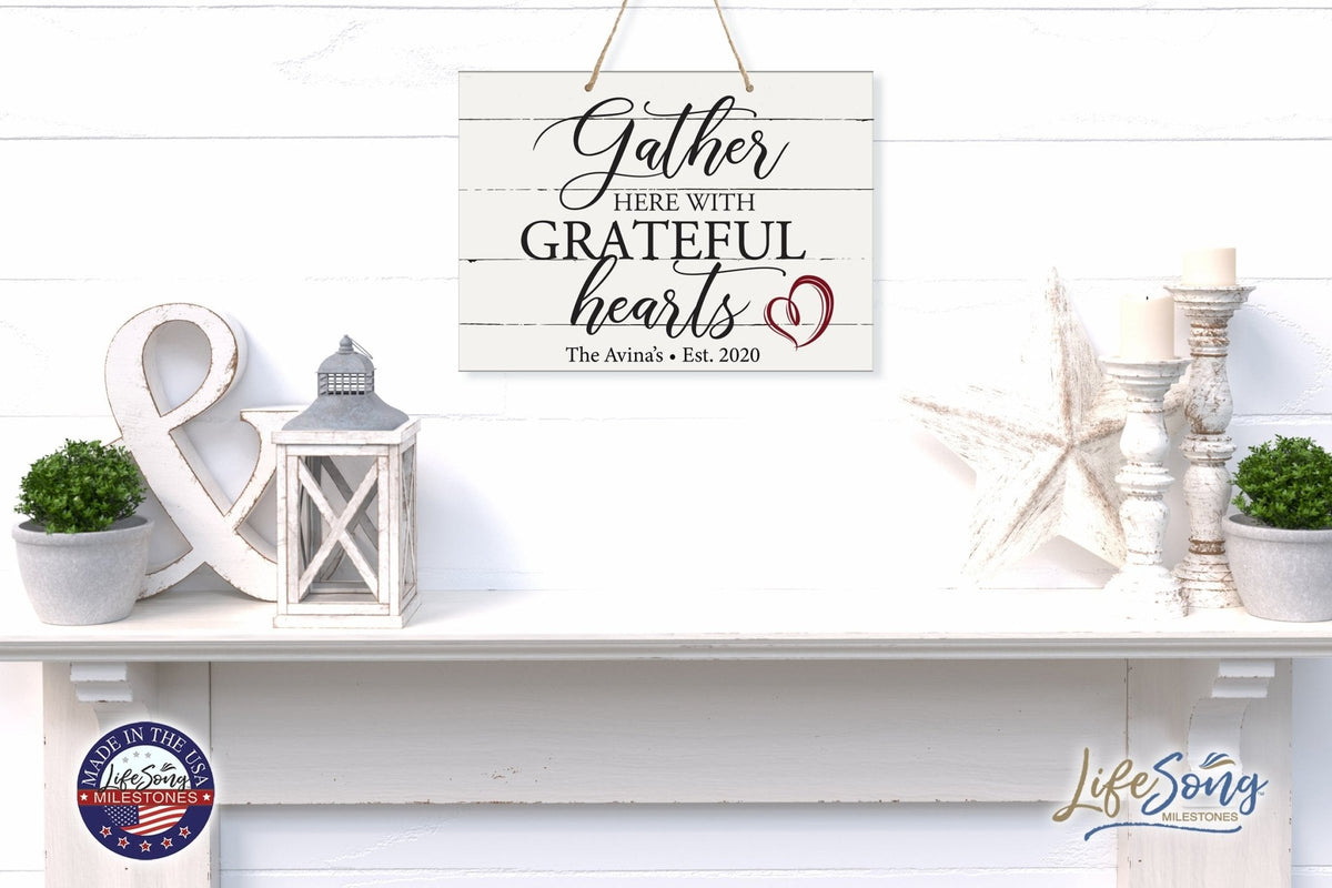 Personalized Modern Wooden Horizontal / Vertical Wall Hanging Rope Sign 12x15 - Gather Here With - LifeSong Milestones