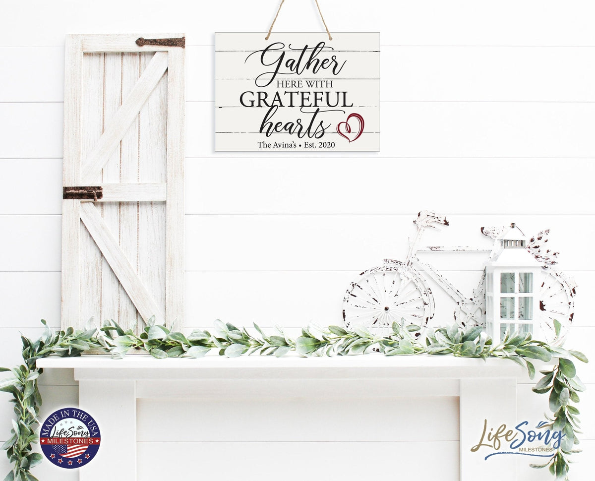 Personalized Modern Wooden Horizontal / Vertical Wall Hanging Rope Sign 12x15 - Gather Here With - LifeSong Milestones