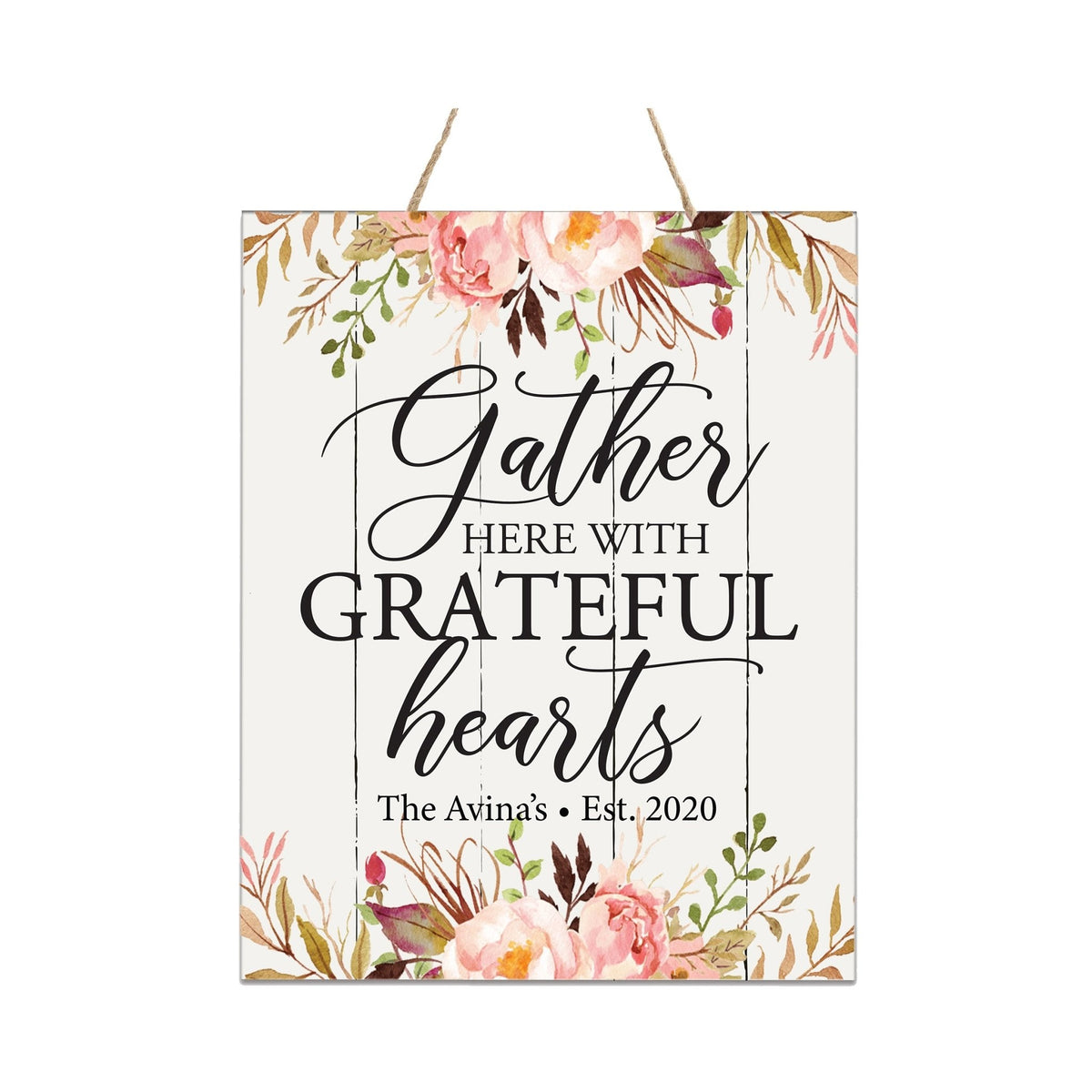 Personalized Modern Wooden Horizontal / Vertical Wall Hanging Rope Sign 12x15 - Gather Here With - LifeSong Milestones