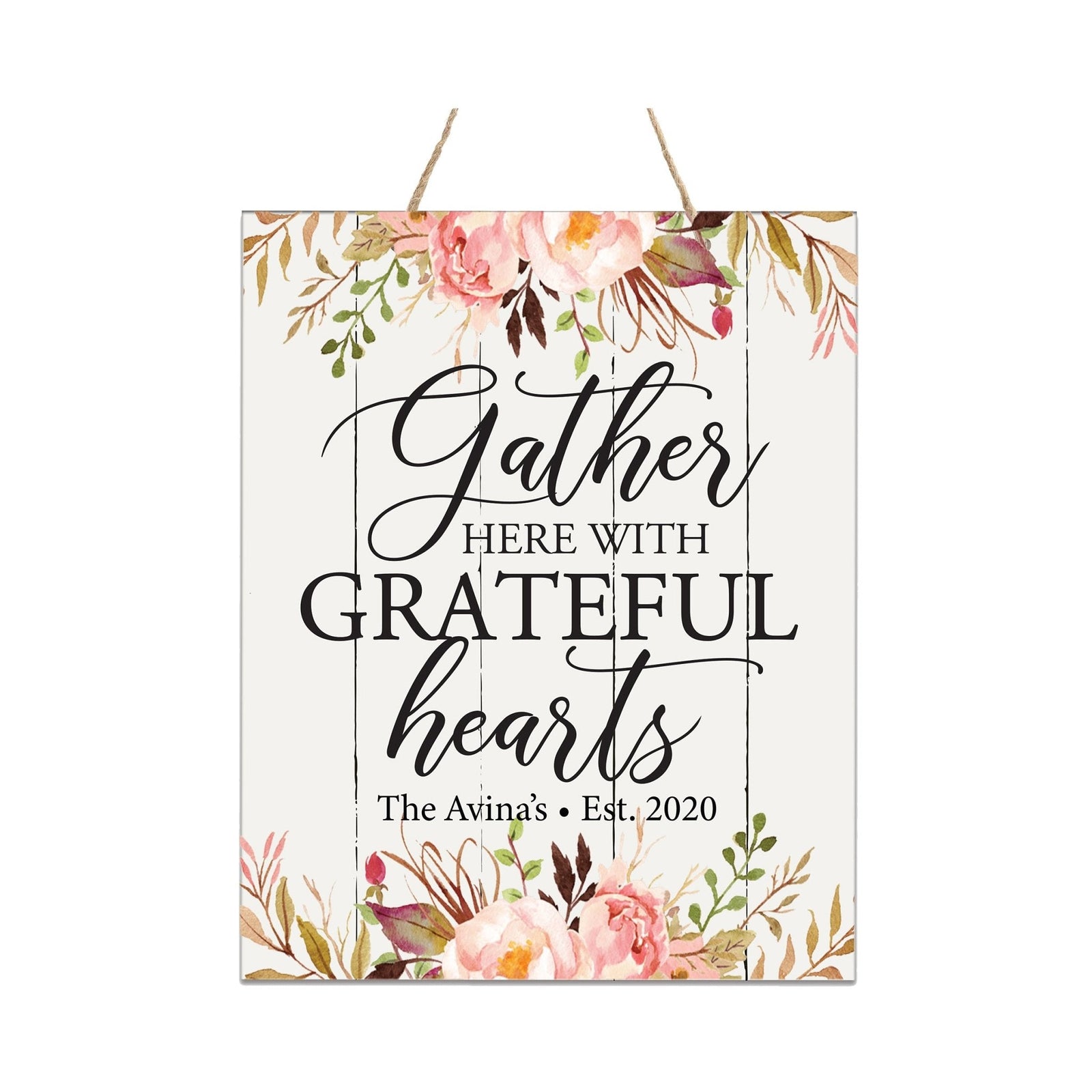 Personalized Modern Wooden Horizontal / Vertical Wall Hanging Rope Sign 12x15 - Gather Here With - LifeSong Milestones