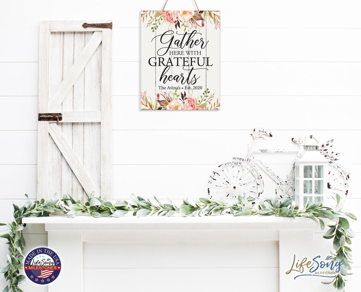 Personalized Modern Wooden Horizontal / Vertical Wall Hanging Rope Sign 12x15 - Gather Here With - LifeSong Milestones