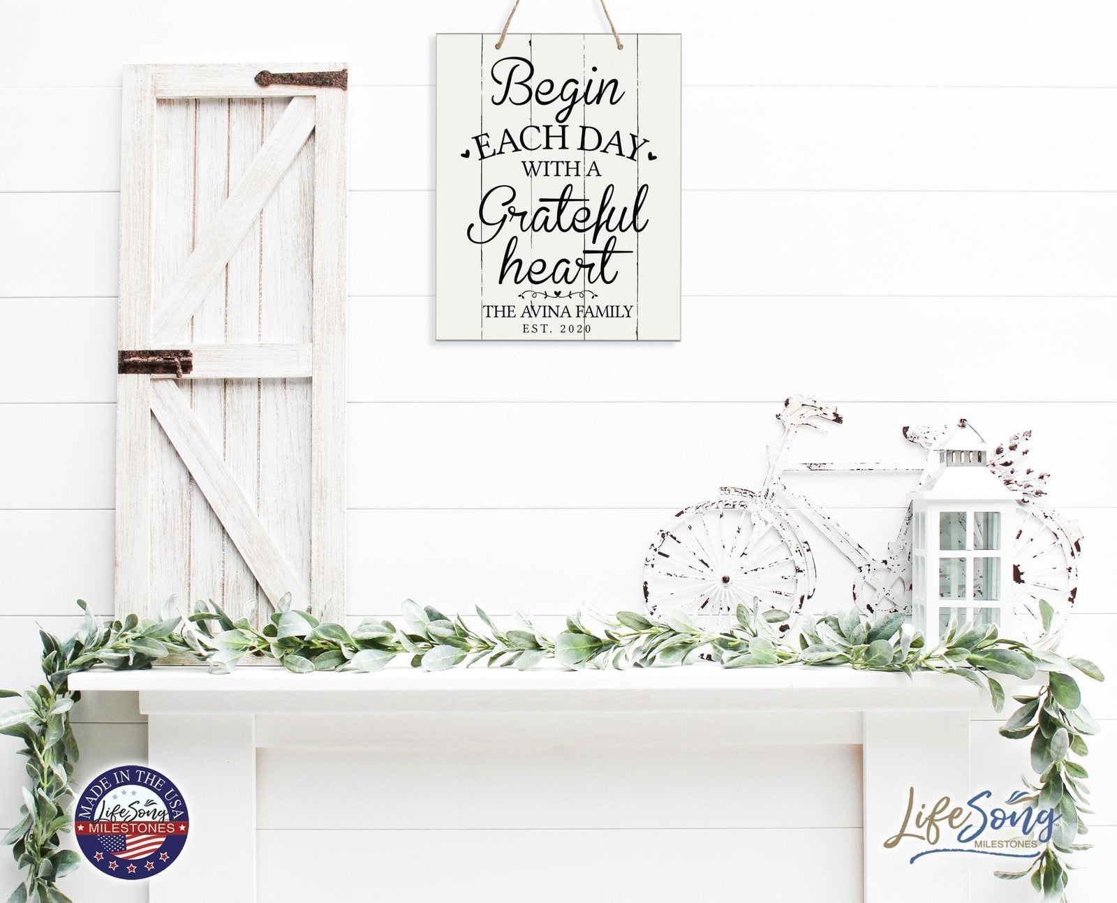 Personalized Modern Wooden Horizontal Wall Hanging Rope Sign 12x15 - Family - LifeSong Milestones