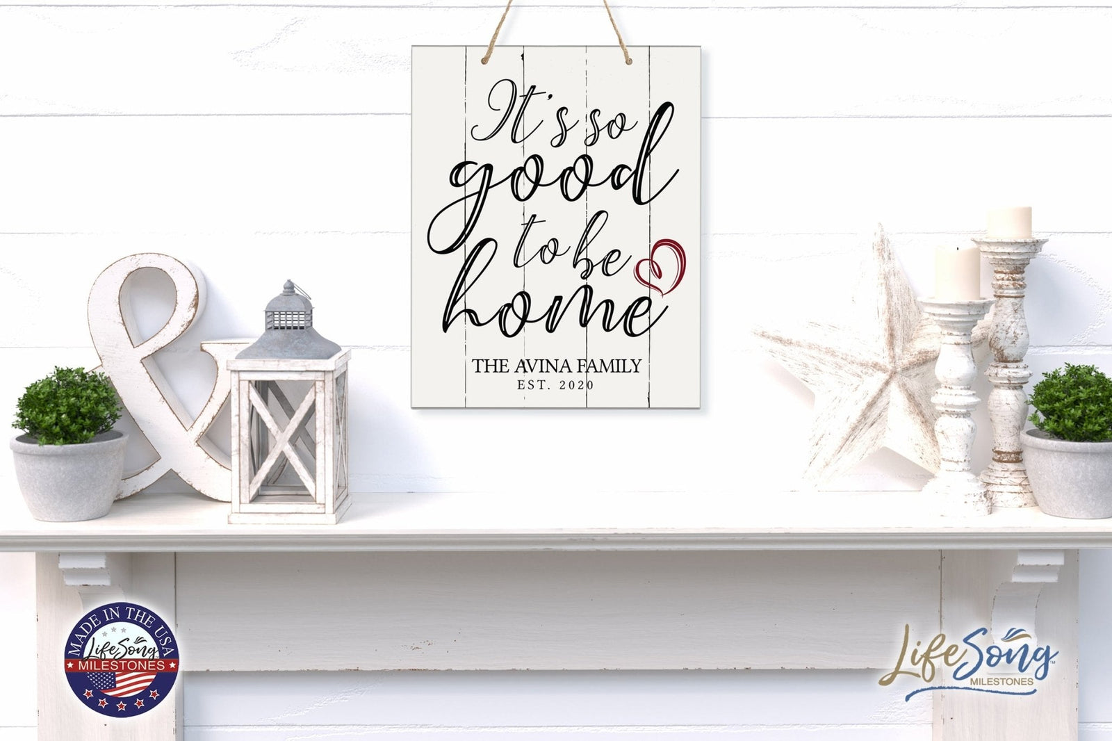 Personalized Modern Wooden Horizontal Wall Hanging Rope Sign 12x15 - Family - LifeSong Milestones