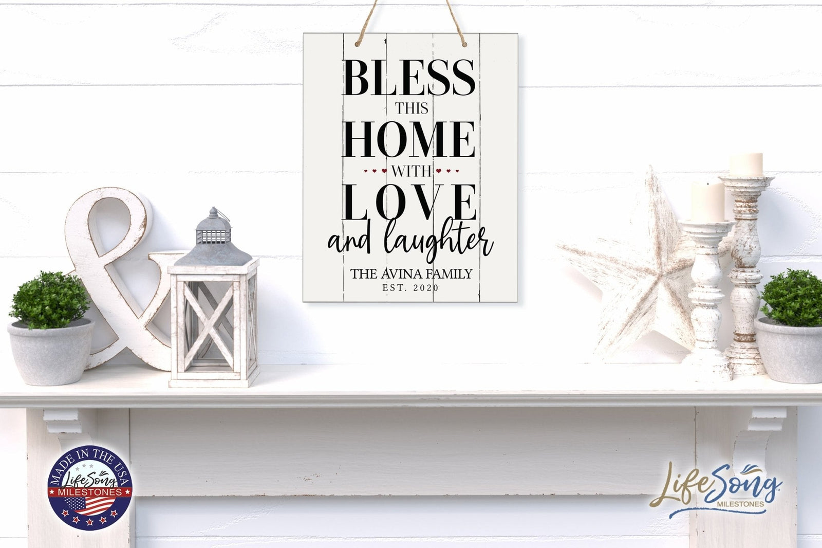 Personalized Modern Wooden Horizontal Wall Hanging Rope Sign 12x15 - Family - LifeSong Milestones