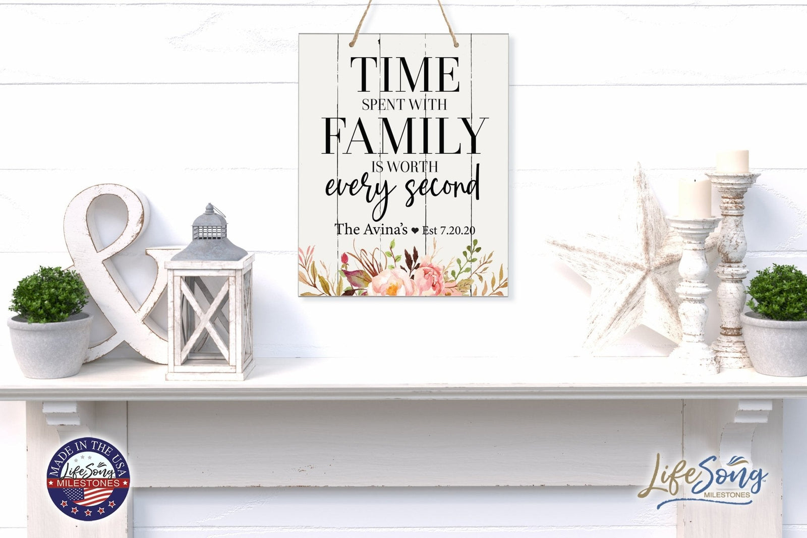 Personalized Modern Wooden Vertical Wall Hanging Rope Sign 12x15 - Home - LifeSong Milestones