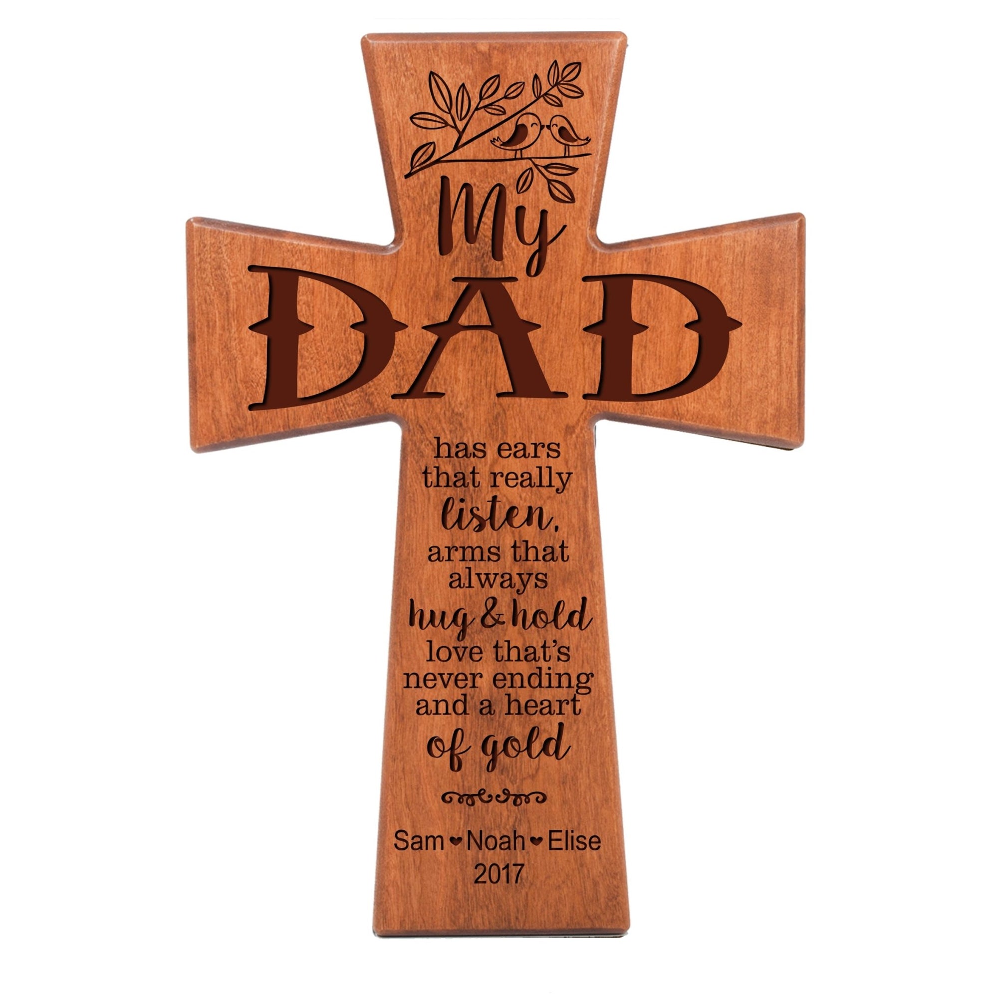 Personalized My Dad Family Wall Cross- Cherry Wood 12 x 17 - LifeSong Milestones