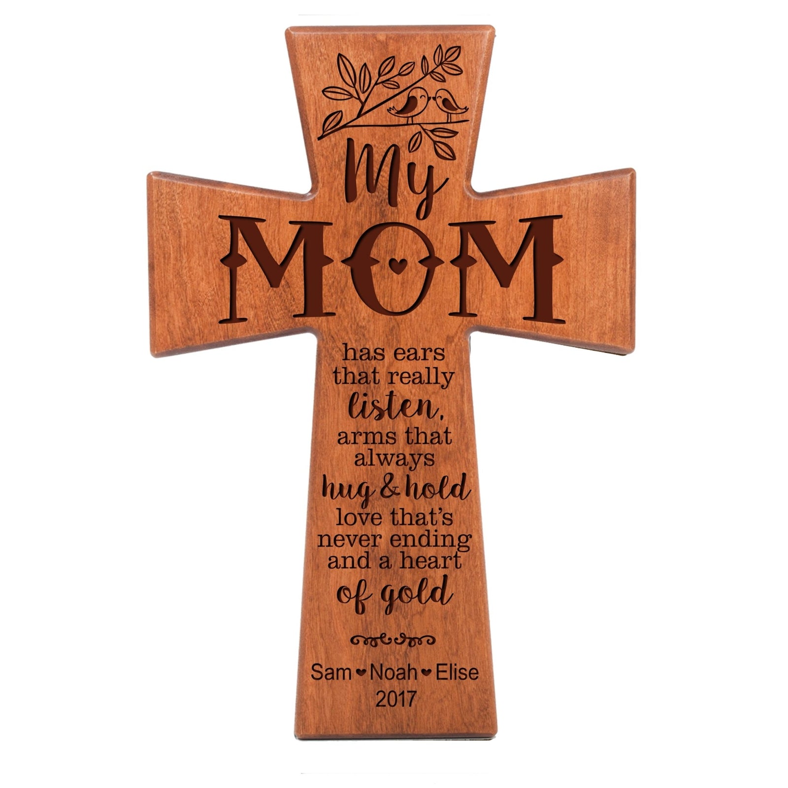 Personalized My Mom Family Wall Cross - Cherry Wood 12x17 - LifeSong Milestones