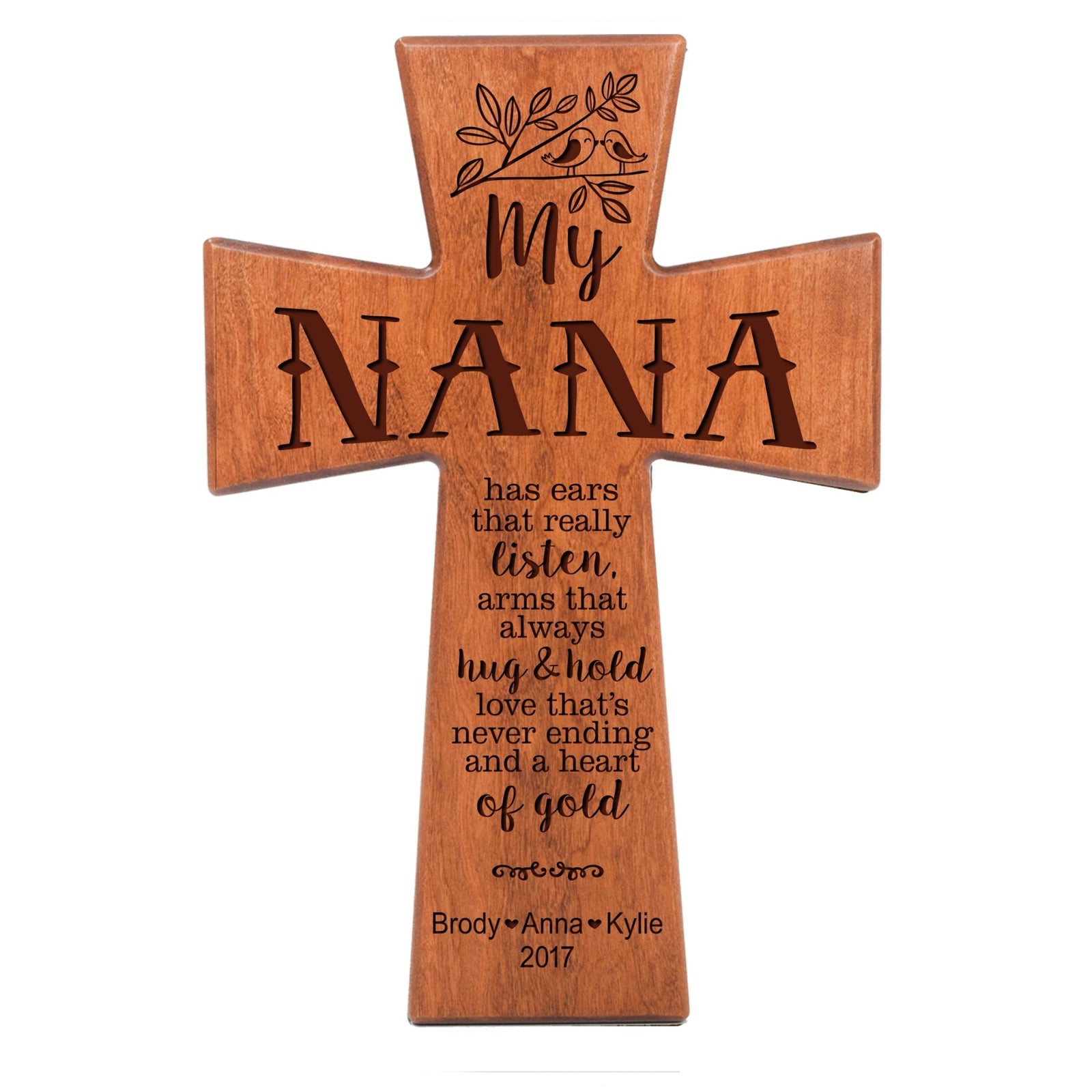Personalized My Nana Family Wall Cross -Cherry Wood 12x17 - LifeSong Milestones