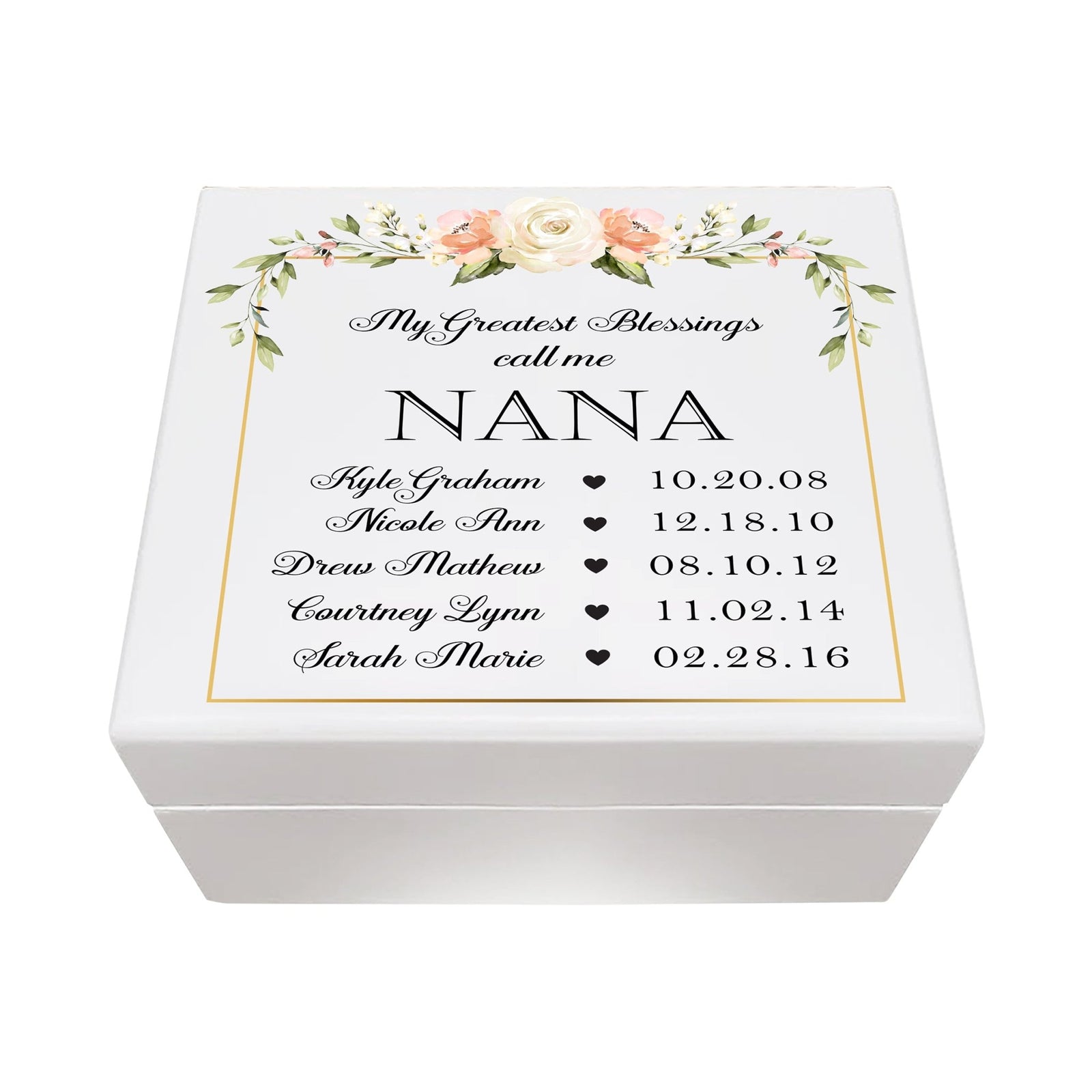 Personalized Nana’s White Keepsake Box 6x5.5 with Inspirational verse - Greatest Blessing - LifeSong Milestones
