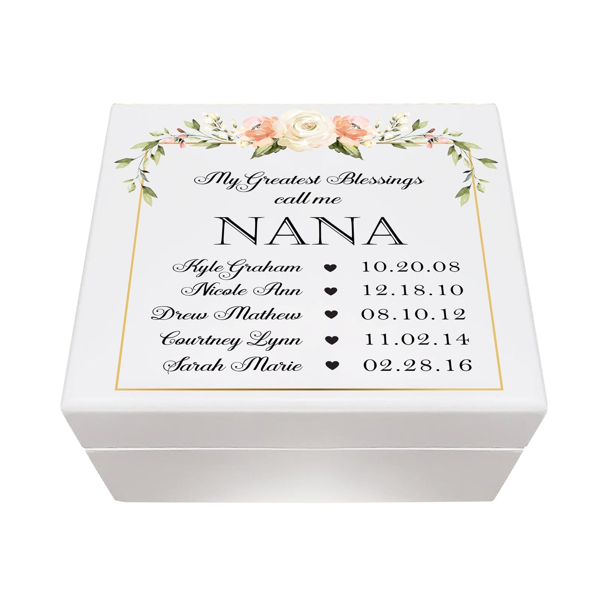 Personalized Nana’s White Keepsake Box 6x5.5 with Inspirational verse - Greatest Blessing - LifeSong Milestones