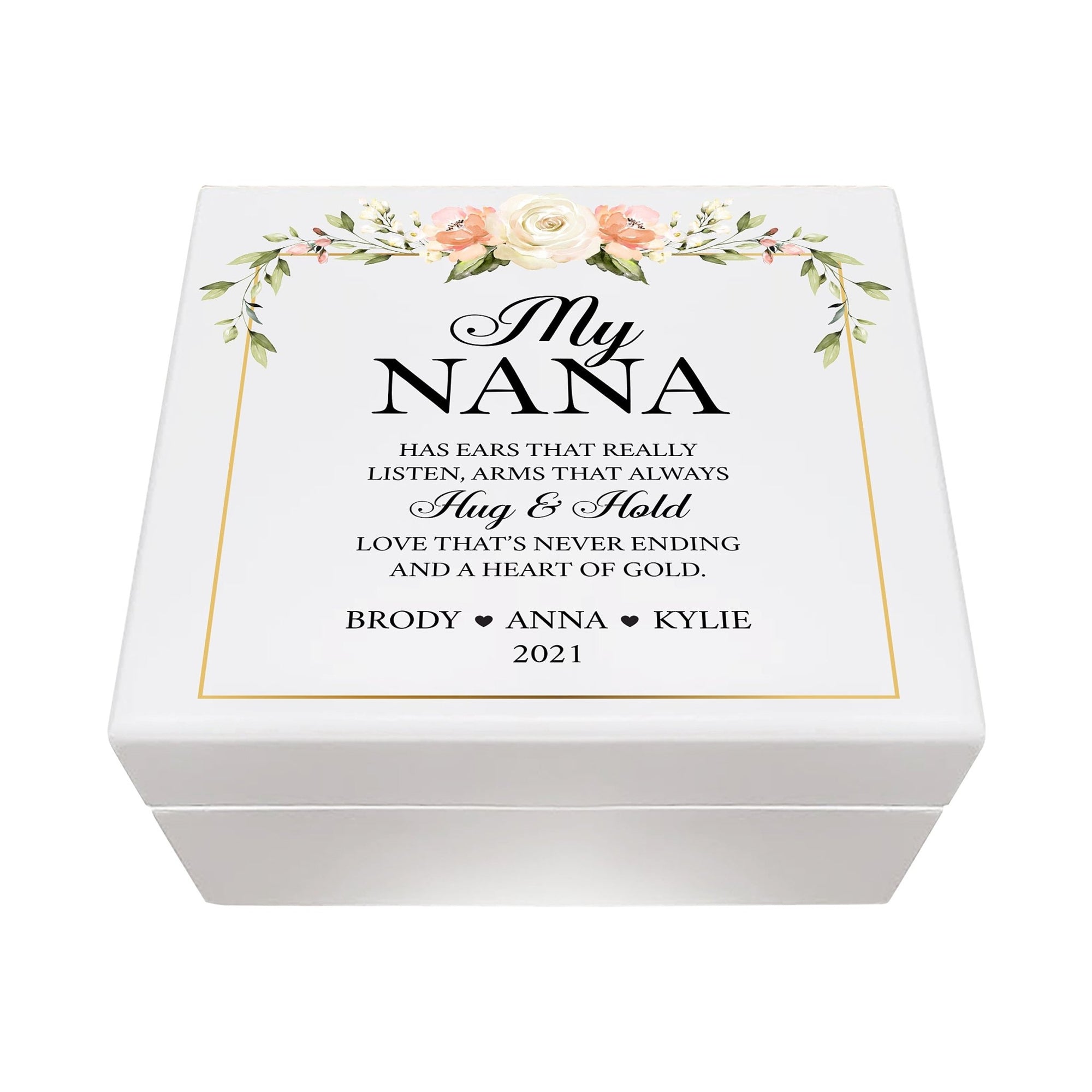 Personalized Nana’s White Keepsake Box 6x5.5 with Inspirational verse - Hug and Hold - LifeSong Milestones