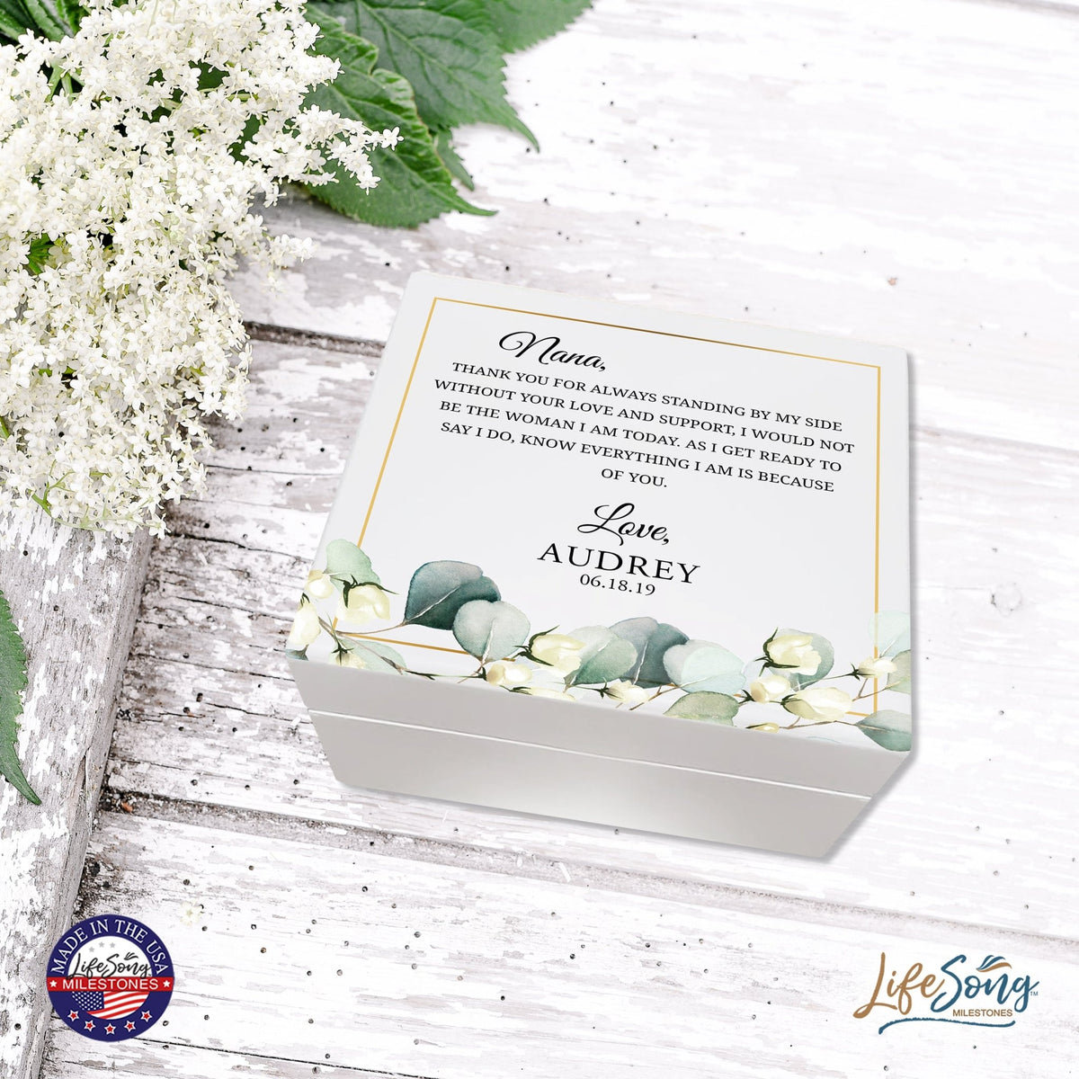 Personalized Nana’s White Keepsake Box 6x5.5 with Inspirational verse - Thank You - LifeSong Milestones