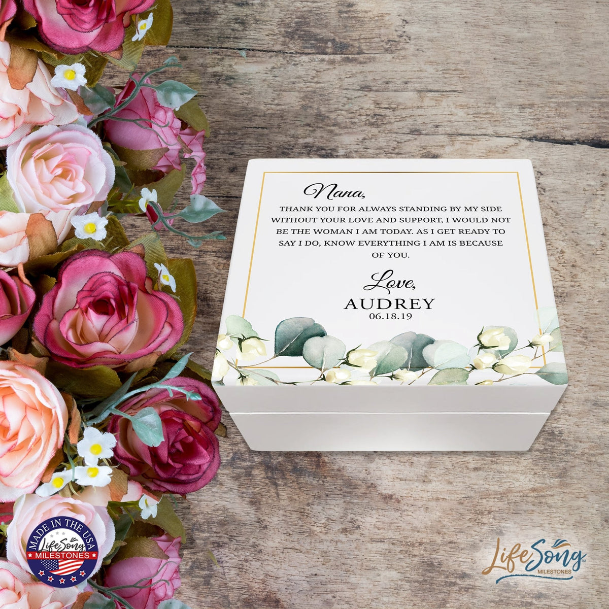 Personalized Nana’s White Keepsake Box 6x5.5 with Inspirational verse - Thank You - LifeSong Milestones