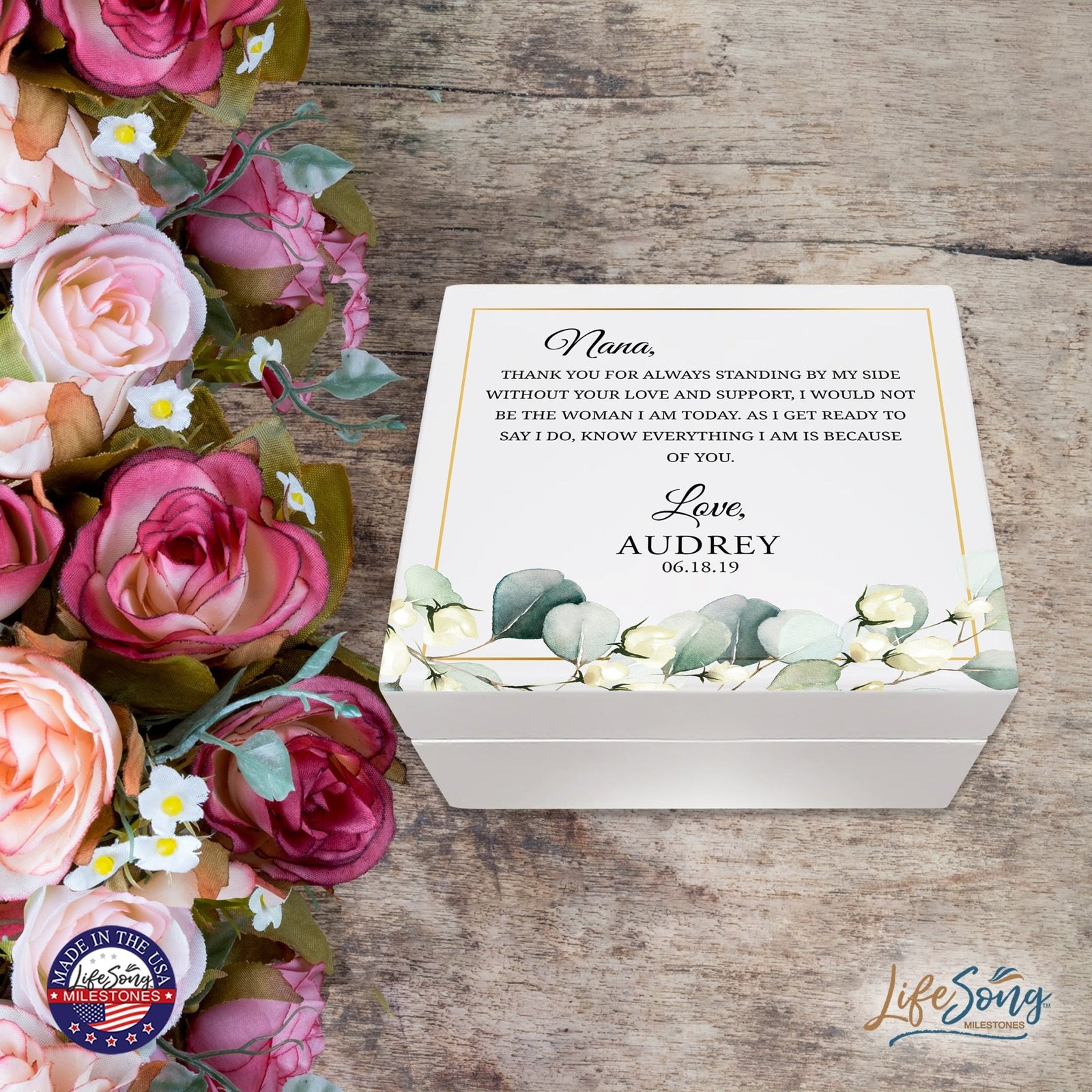 Personalized Nana’s White Keepsake Box 6x5.5 with Inspirational verse - Thank You - LifeSong Milestones