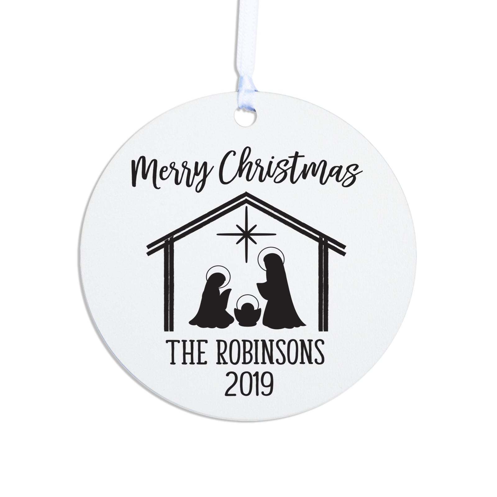 Personalized Nativity Round Christmas Ornament - Merry Christmas - LifeSong Milestones