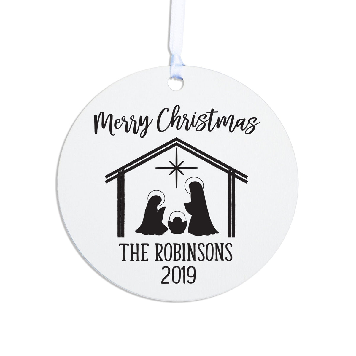 Personalized Nativity Round Christmas Ornament - Merry Christmas - LifeSong Milestones