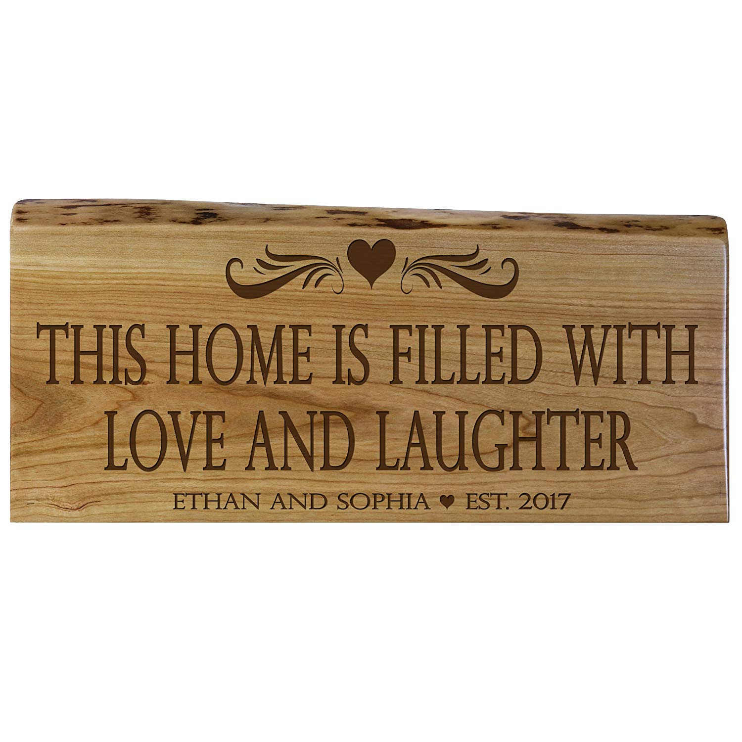 Personalized Natural Cherry Wood Inspirational Sign with Names & Year - LifeSong Milestones