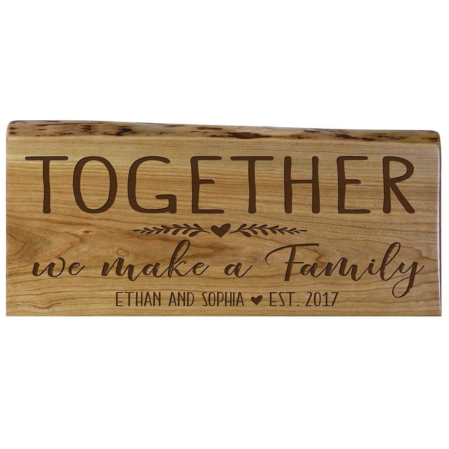 Personalized Natural Cherry Wood Inspirational Sign with Names & Year - LifeSong Milestones