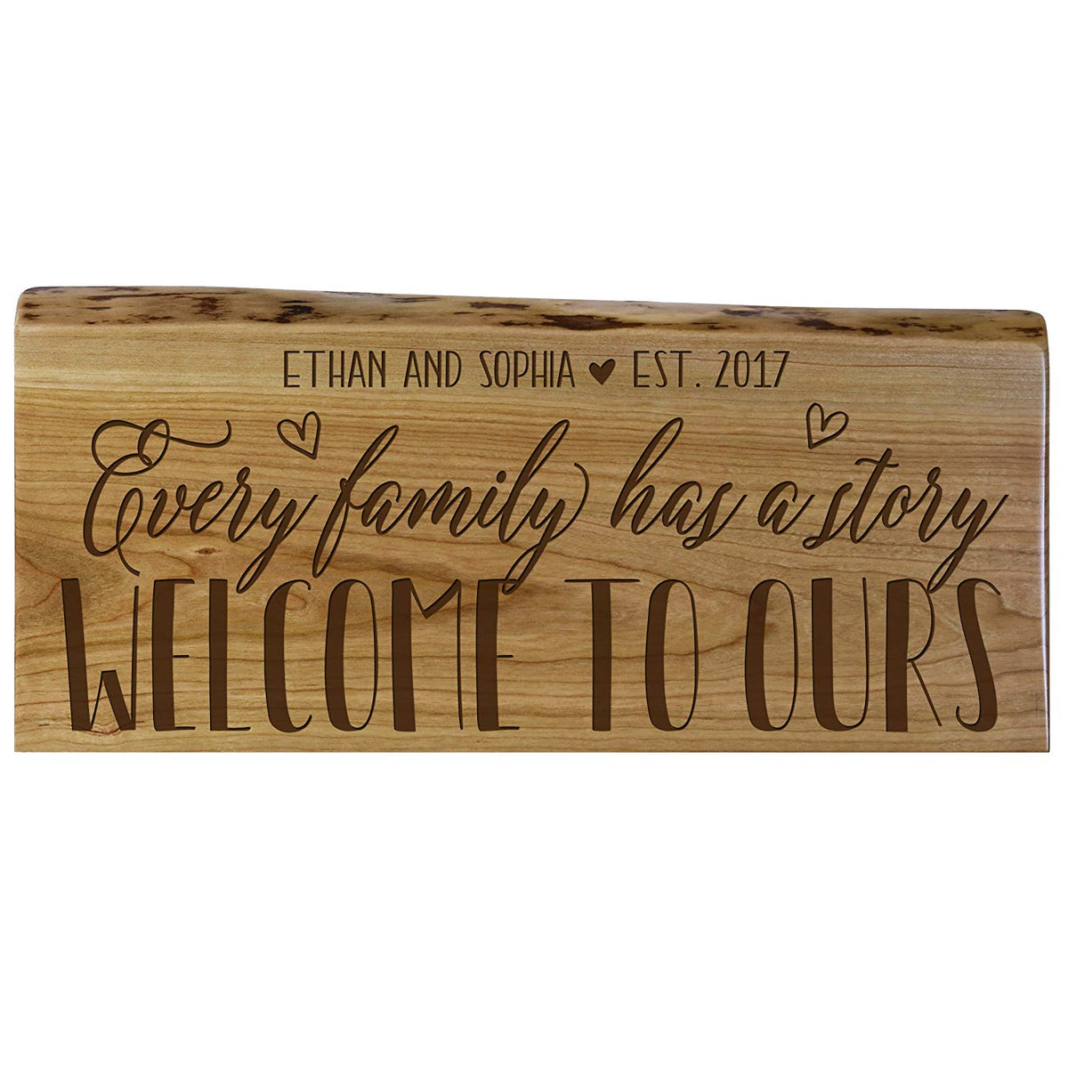 Personalized Natural Cherry Wood Inspirational Sign with Names & Year - LifeSong Milestones