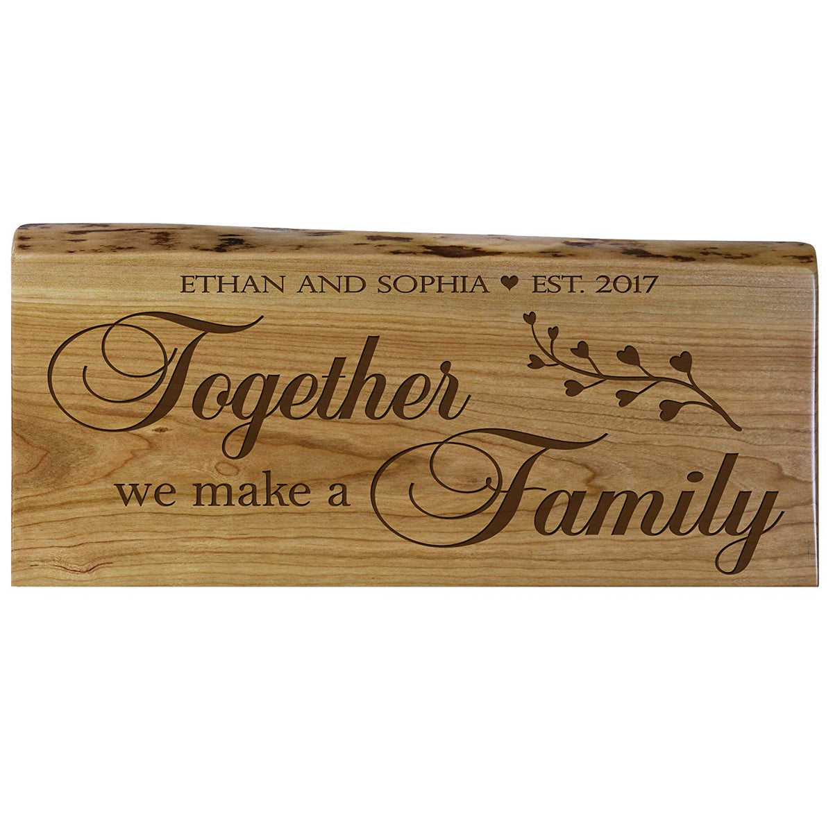 Personalized Natural Cherry Wood Inspirational Sign with Names & Year - LifeSong Milestones