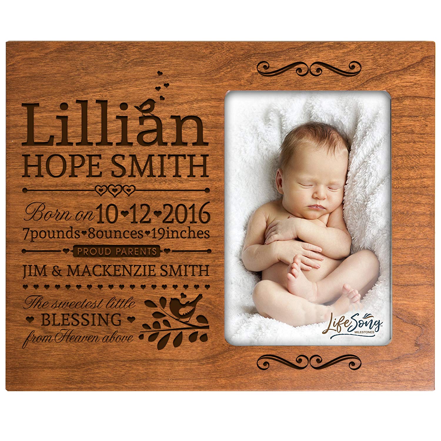 Personalized New Baby Engraved Cherry Photo Frame - Sweetest Little Blessing - LifeSong Milestones