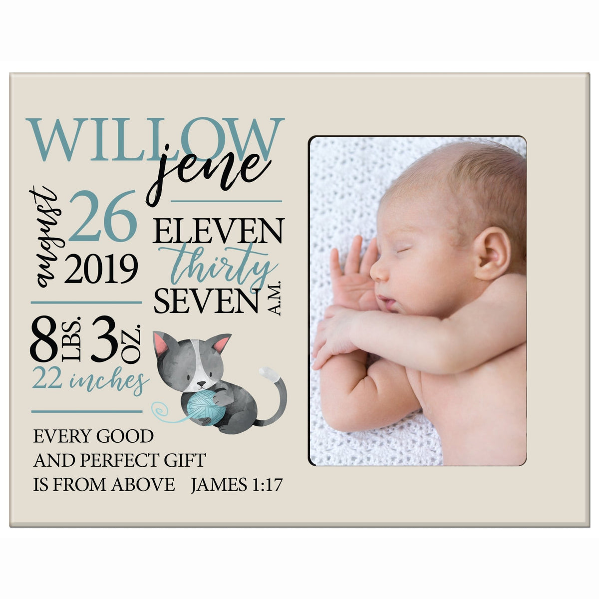 Personalized Newborn Baby Birth Stats Picture Frame - Kitten - LifeSong Milestones