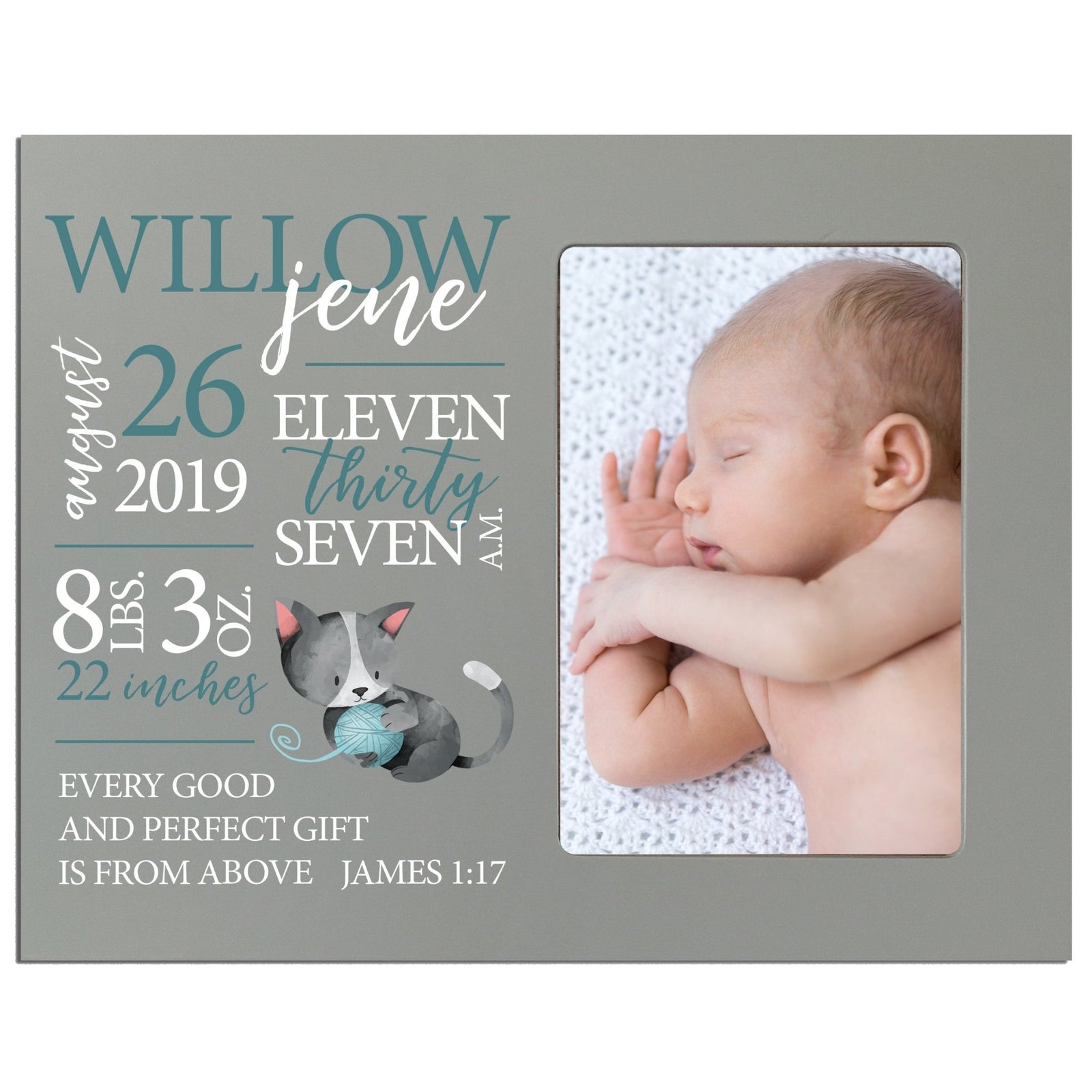 Personalized Newborn Baby Birth Stats Picture Frame - Kitten - LifeSong Milestones