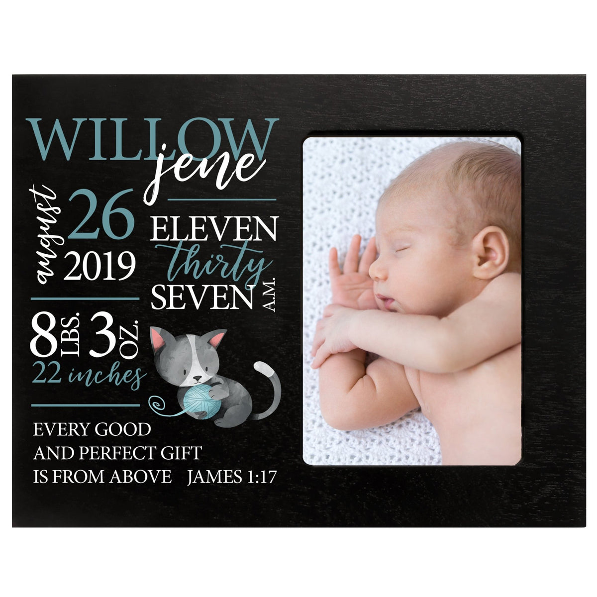 Personalized Newborn Baby Birth Stats Picture Frame - Kitten - LifeSong Milestones