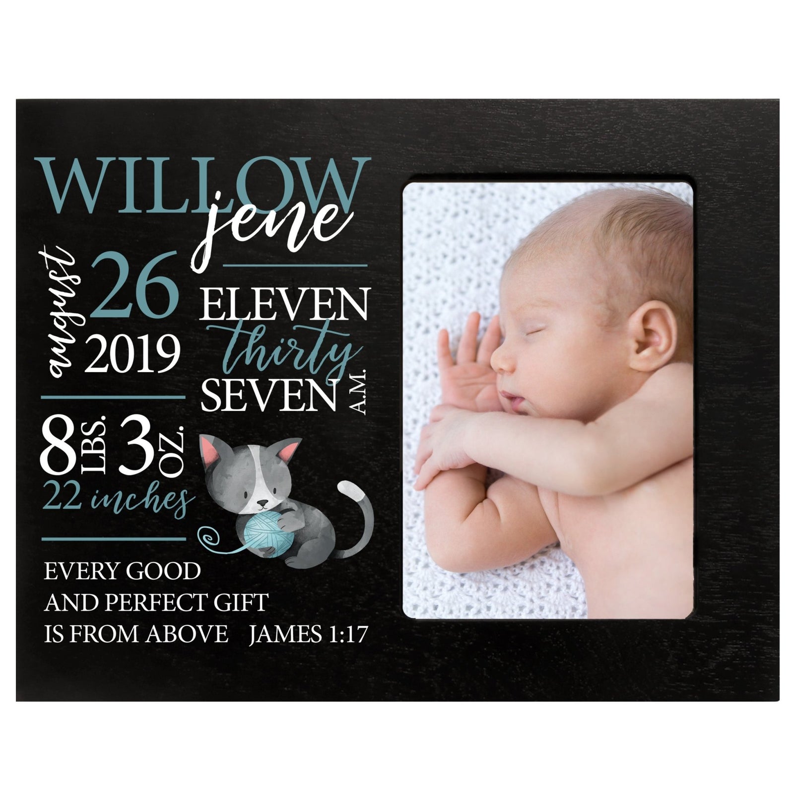 Personalized Newborn Baby Birth Stats Picture Frame - Kitten - LifeSong Milestones