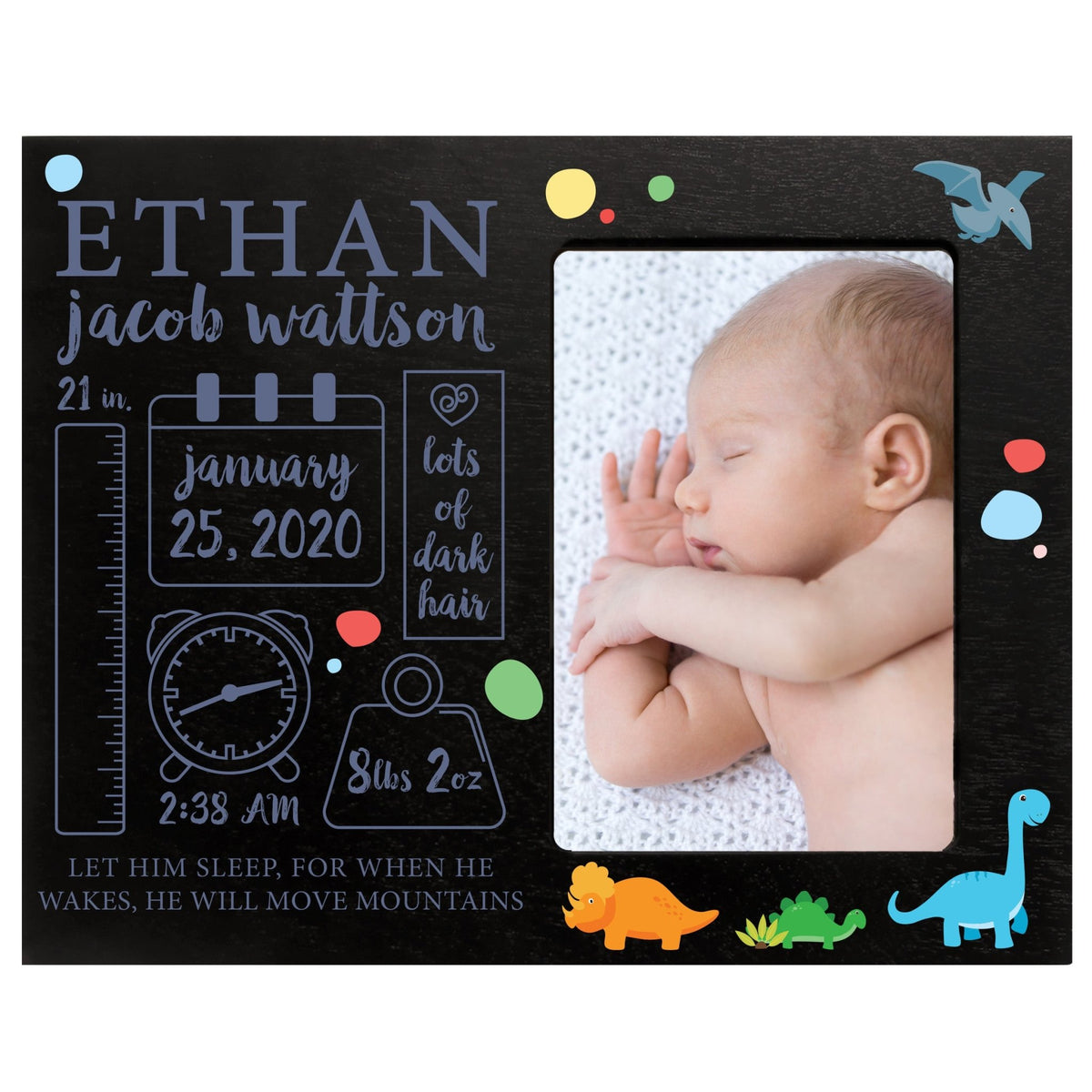 Personalized Newborn Baby Birth Stats Picture Frame With Dinosaur - LifeSong Milestones
